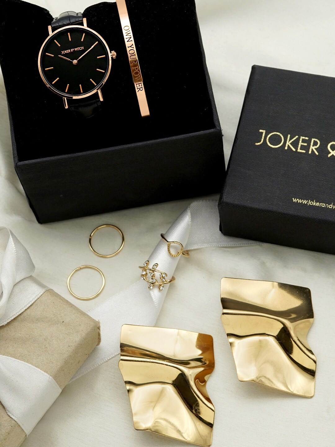

JOKER & WITCH Women Black & Gold-Toned Always Been You Love Stack Watch Gift Set JWLS185