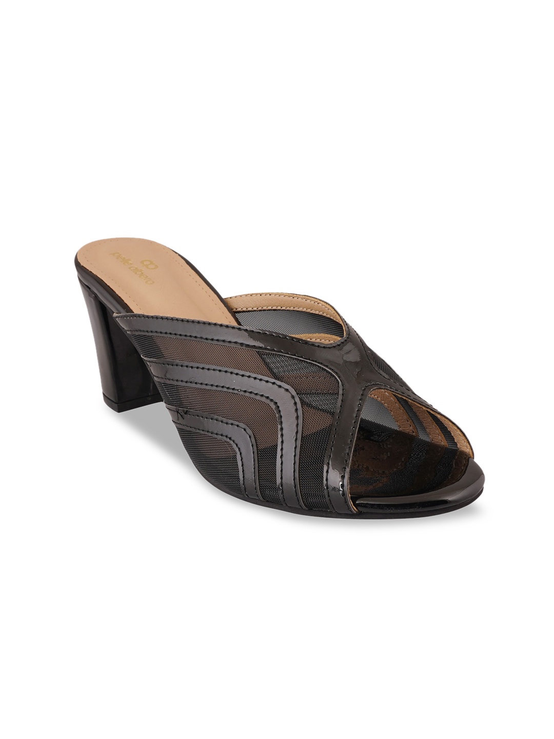 

pelle albero Black Embellished Block Peep Toes