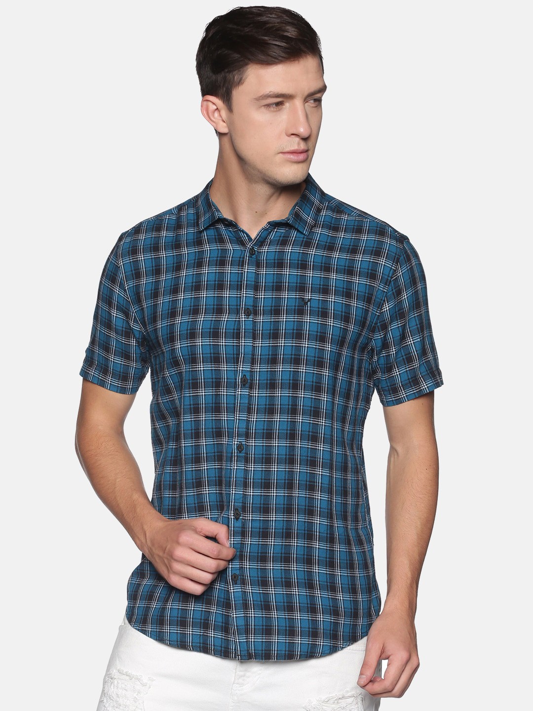 

SHOWOFF Men Blue & Black Slim Fit Checked Casual Shirt