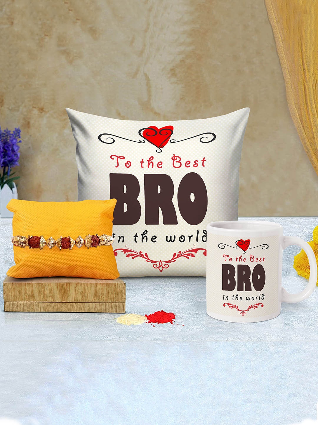 

TIED RIBBONS Rakshabandhan Special Designer Rakhi with Cushion & Mug, Multi