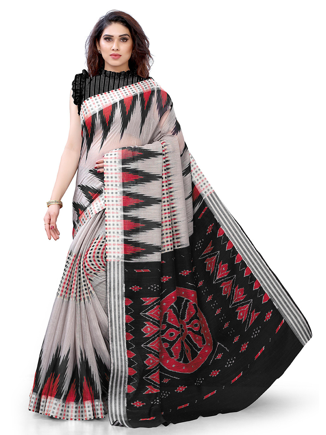 

KALINI Grey & Black Polycotton Saree