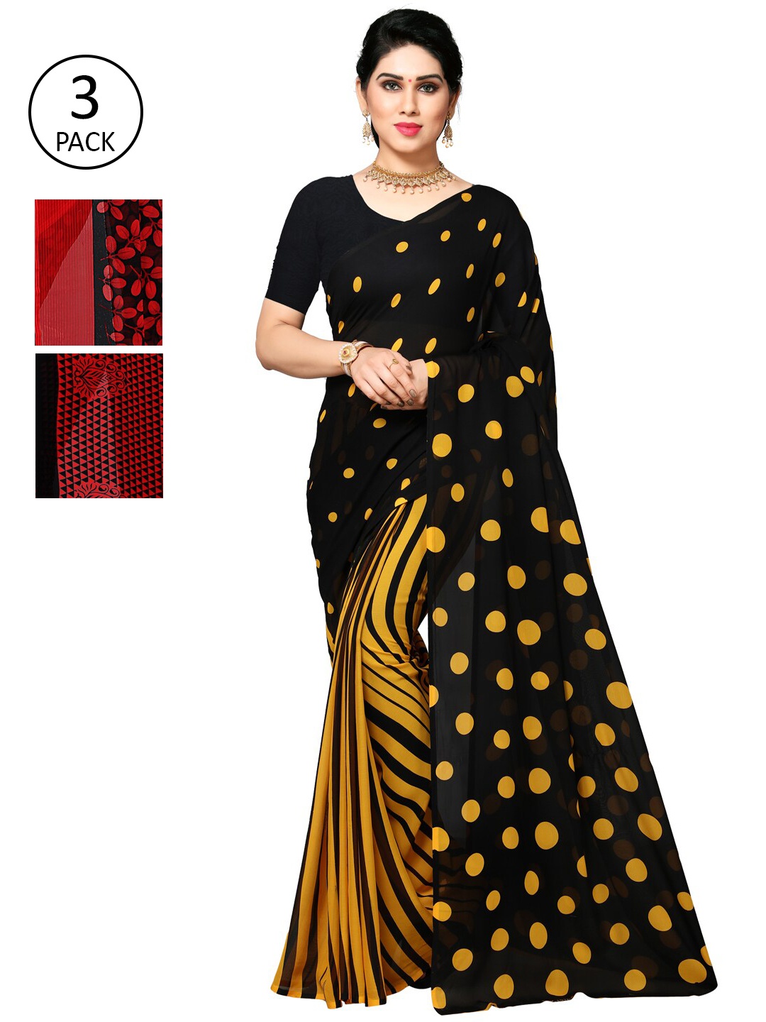 

KALINI Women Pack of 3 Printed Sarees, Yellow