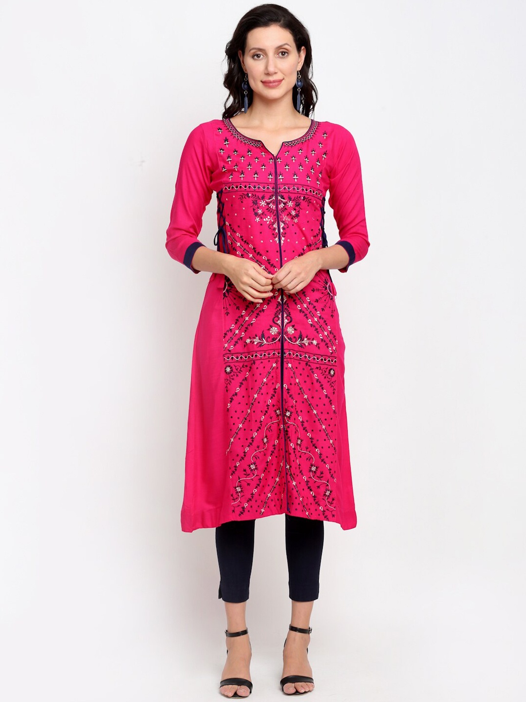 

Lovely Lady Women Magenta Ethnic Motif Embroidered A-Line Kurta