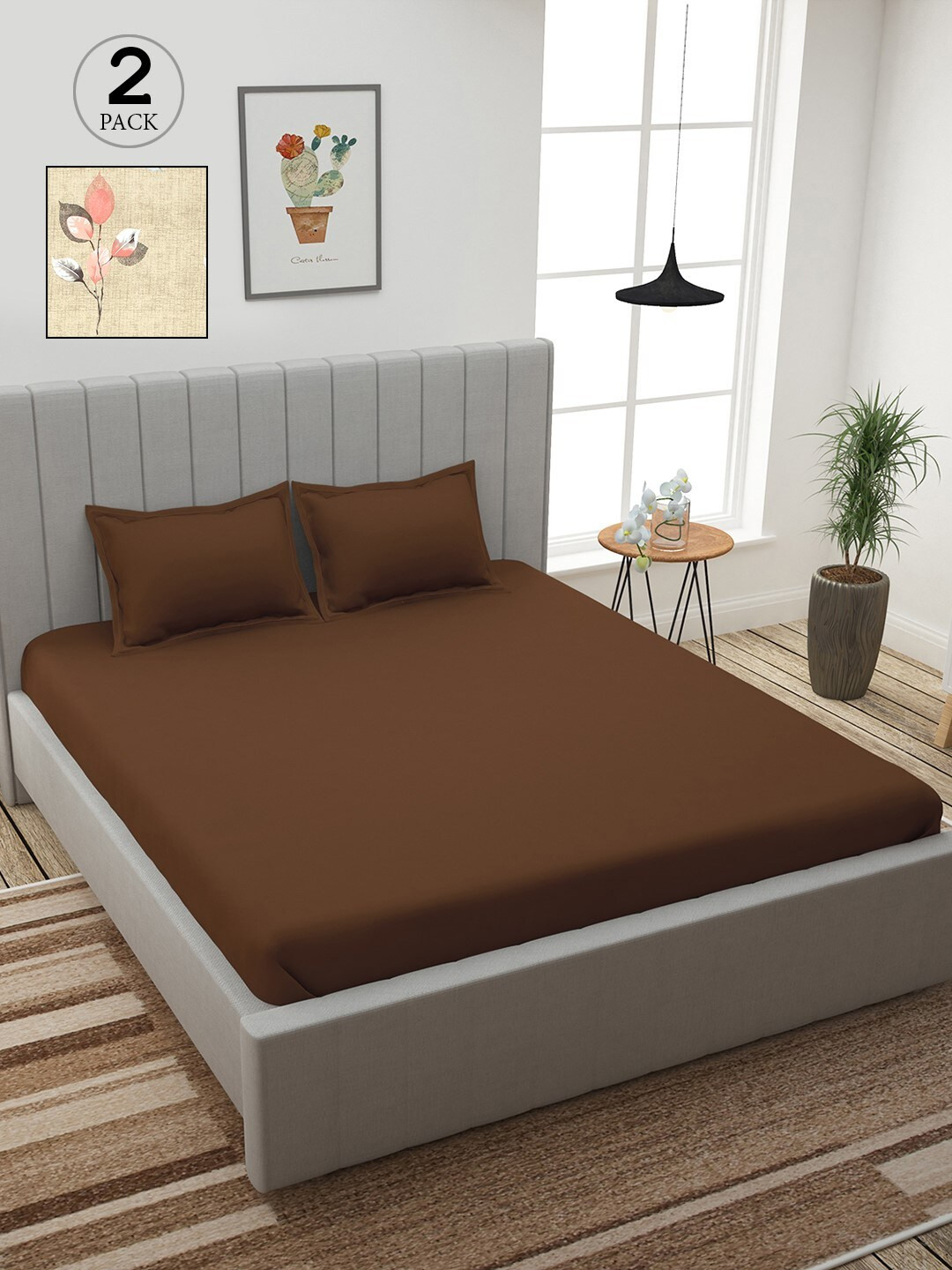 

Story@home Brown & Beige Floral 210 TC 2 King Bedsheet with 4 Pillow Covers