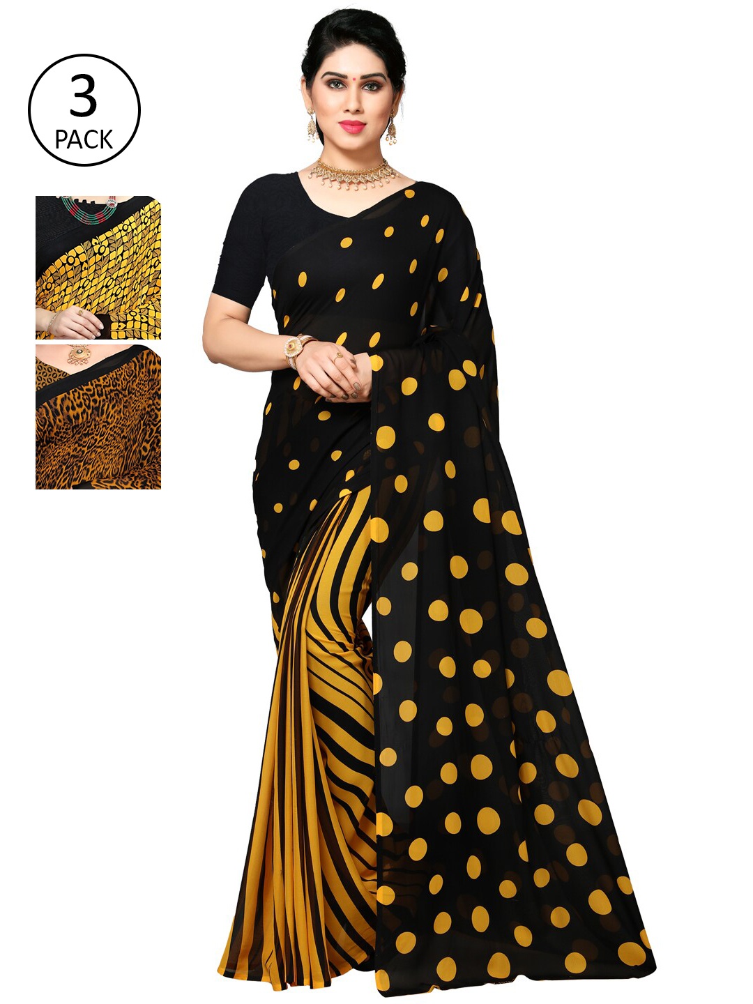 

KALINI Multi Pack of 3 Printed Poly Georgette Saree