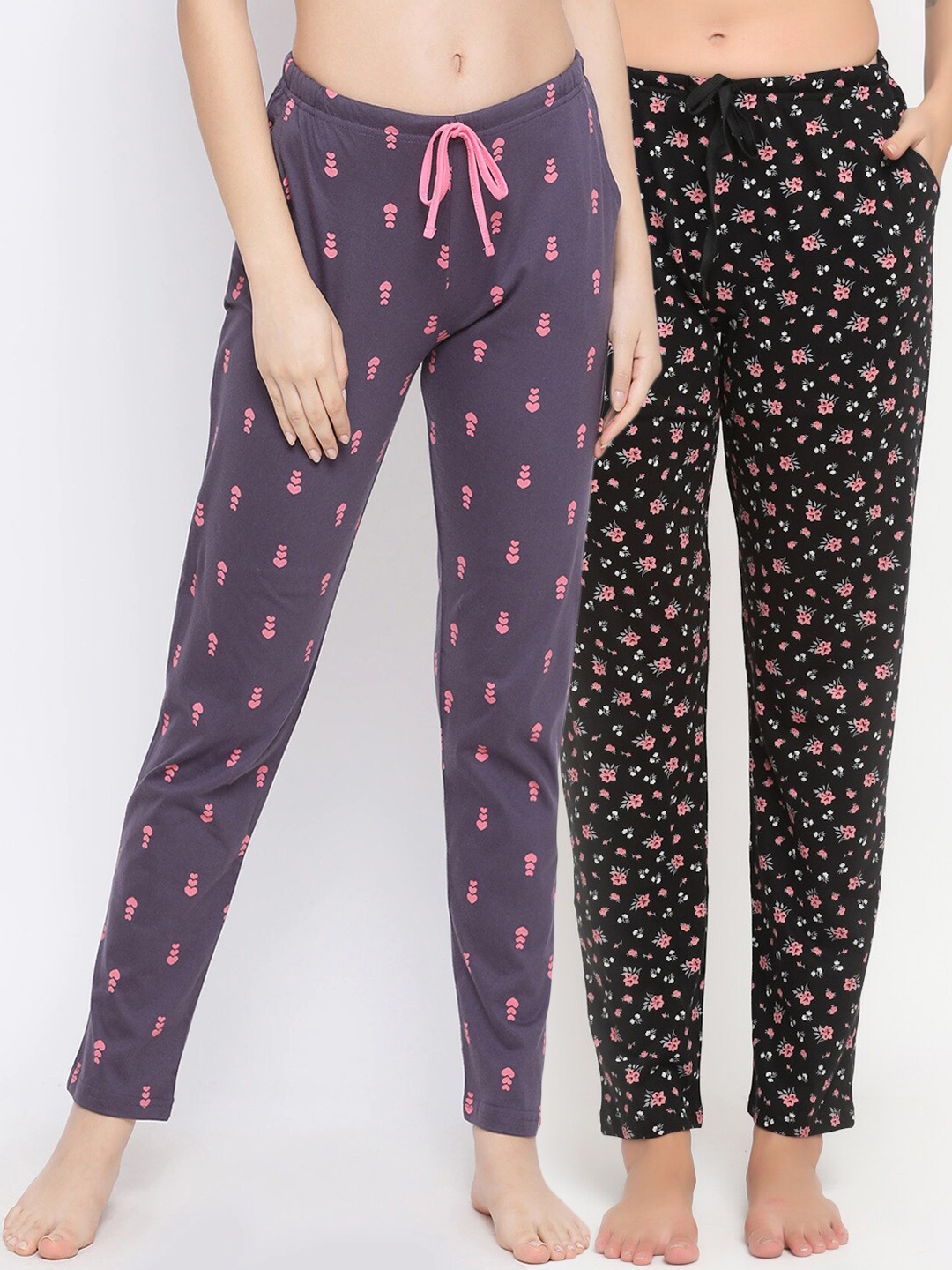 

Kanvin Women Pack Of 2 Printed Pure Cotton Lounge Pants, Black