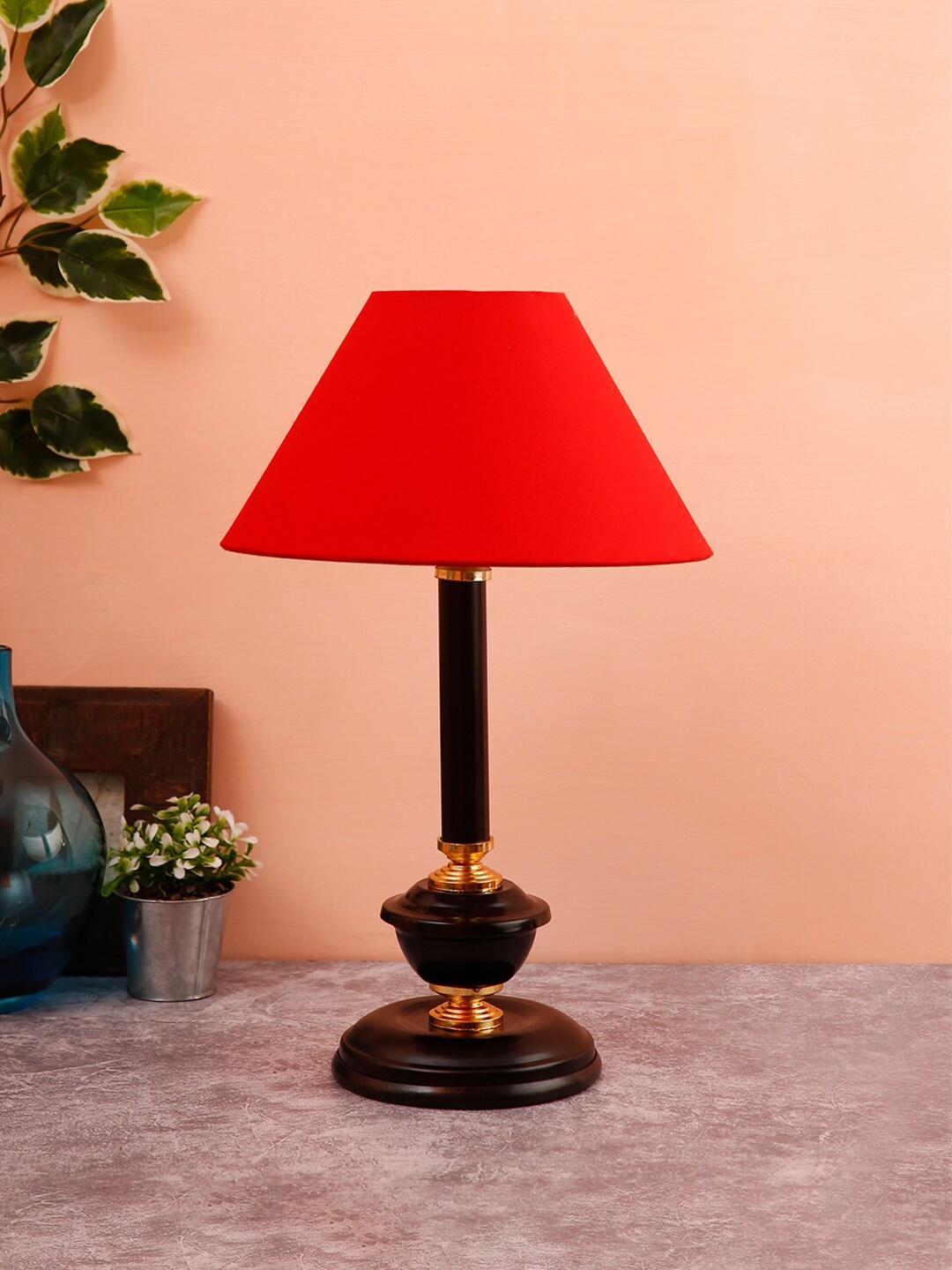 Devansh Red & Black Traditional Table Lamp with Shade