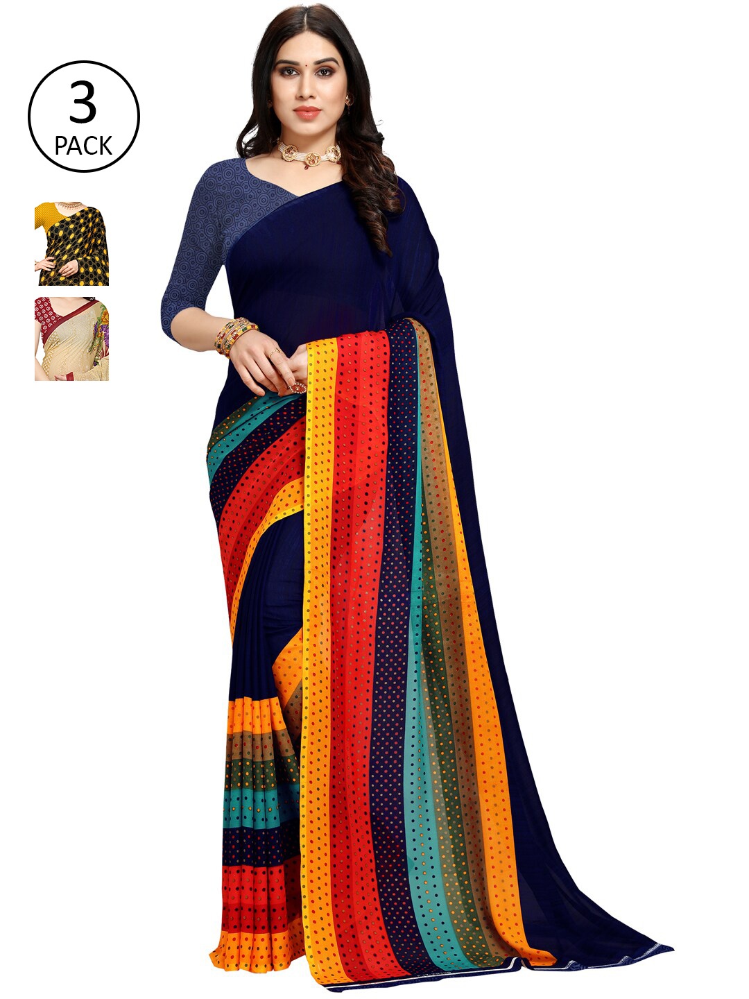 

KALINI Black & Yellow Pack of 3 Saree