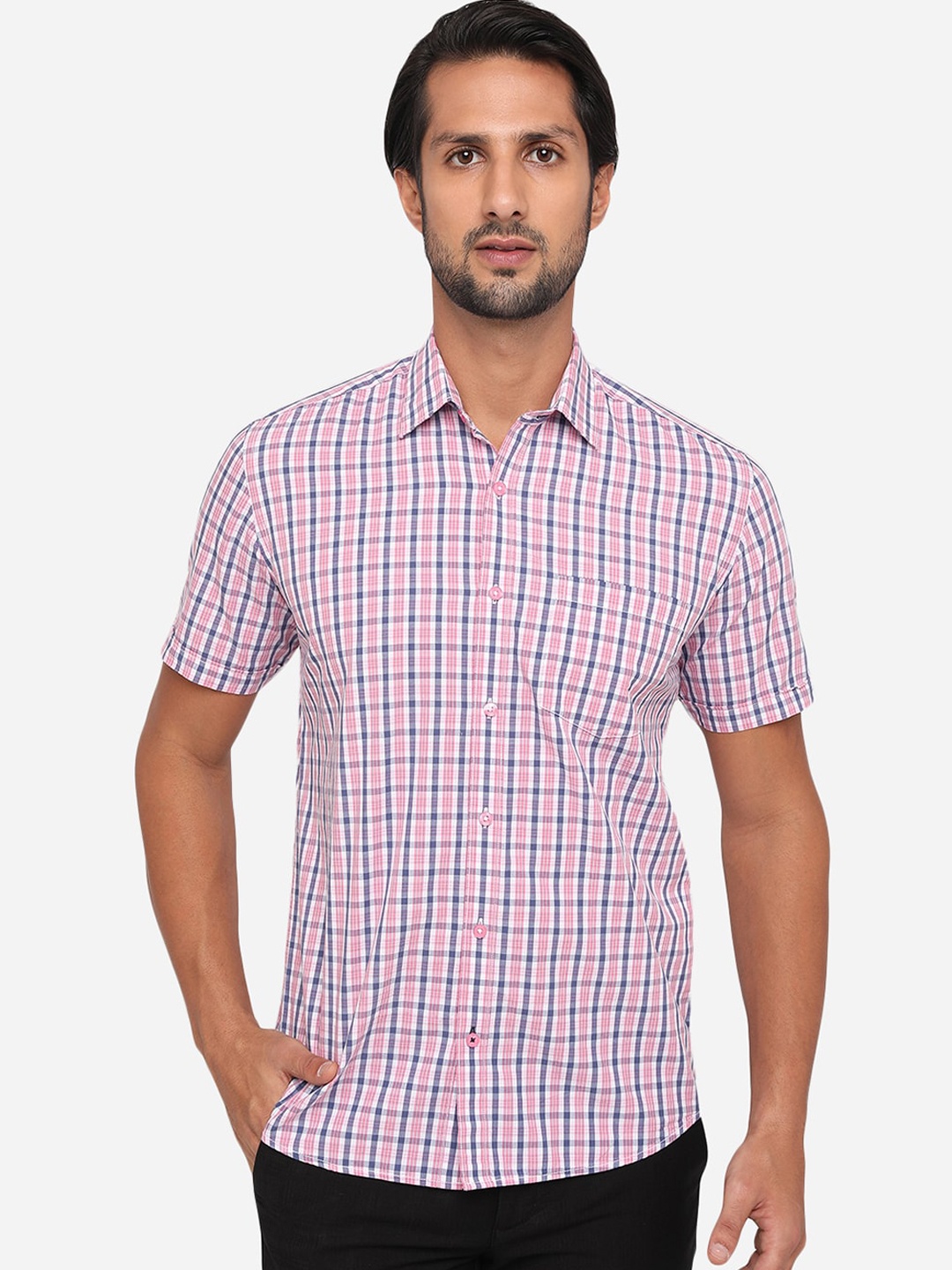 

Greenfibre Men Pink Slim Fit Tartan Checks Checked Pure Cotton Casual Shirt