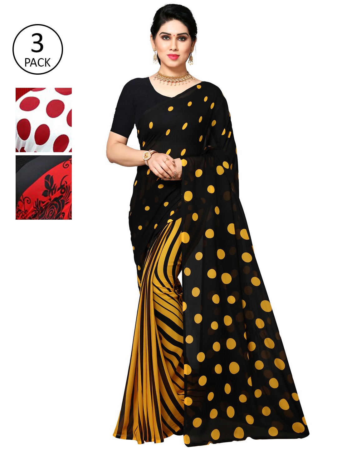 

KALINI Pack Of 3 White & Red Saree