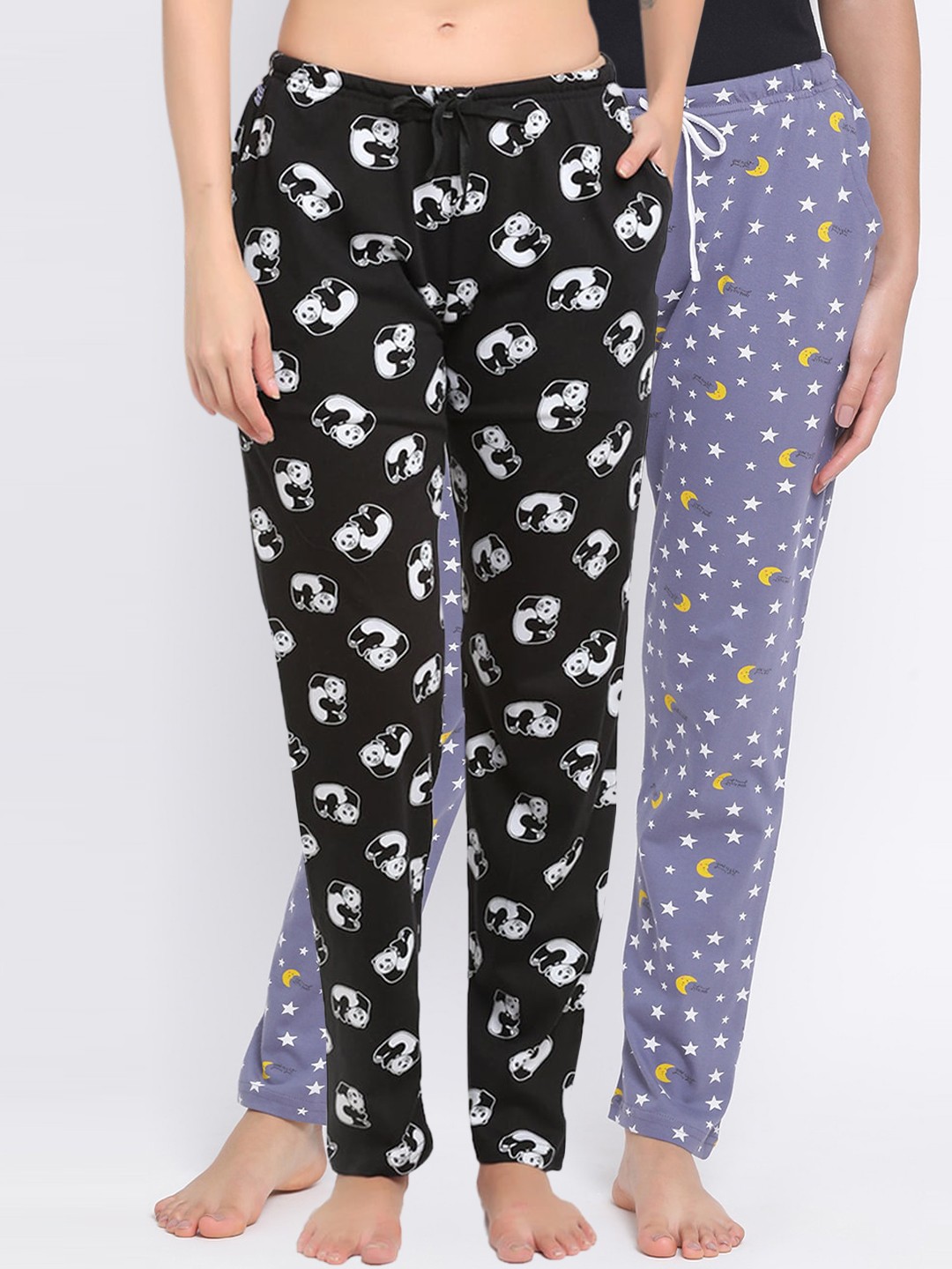 

Kanvin Women Pack of 2 Printed Pure Cotton Lounge Pants, Black