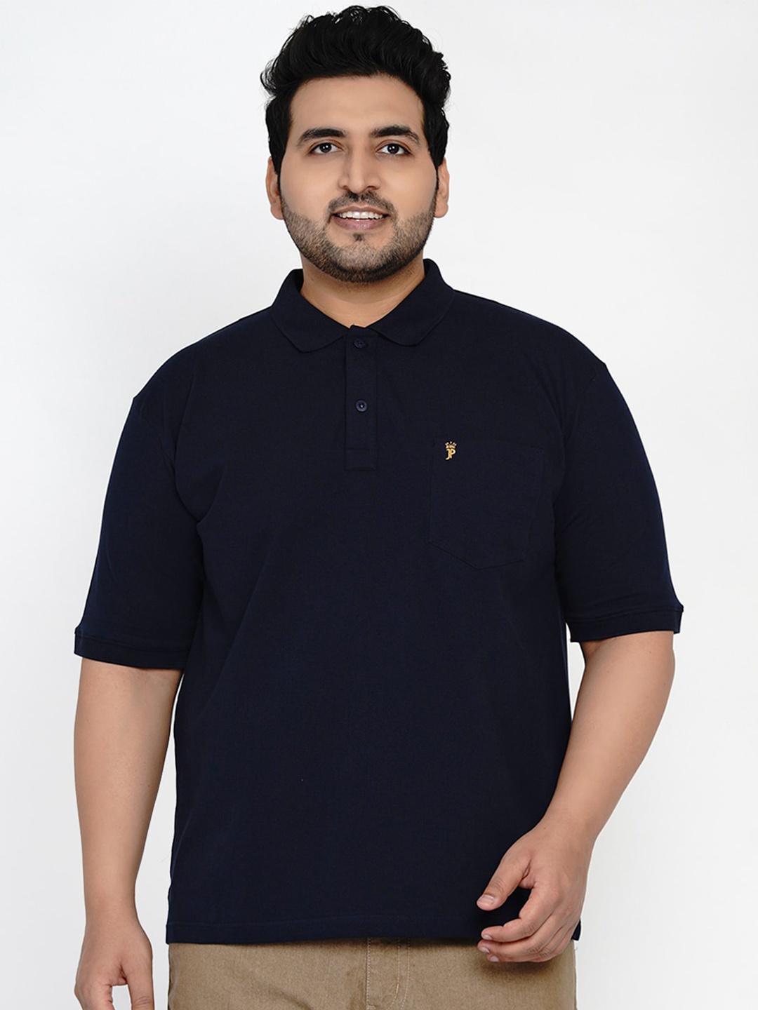 

John Pride Men Navy Blue Polo Collar T-shirt