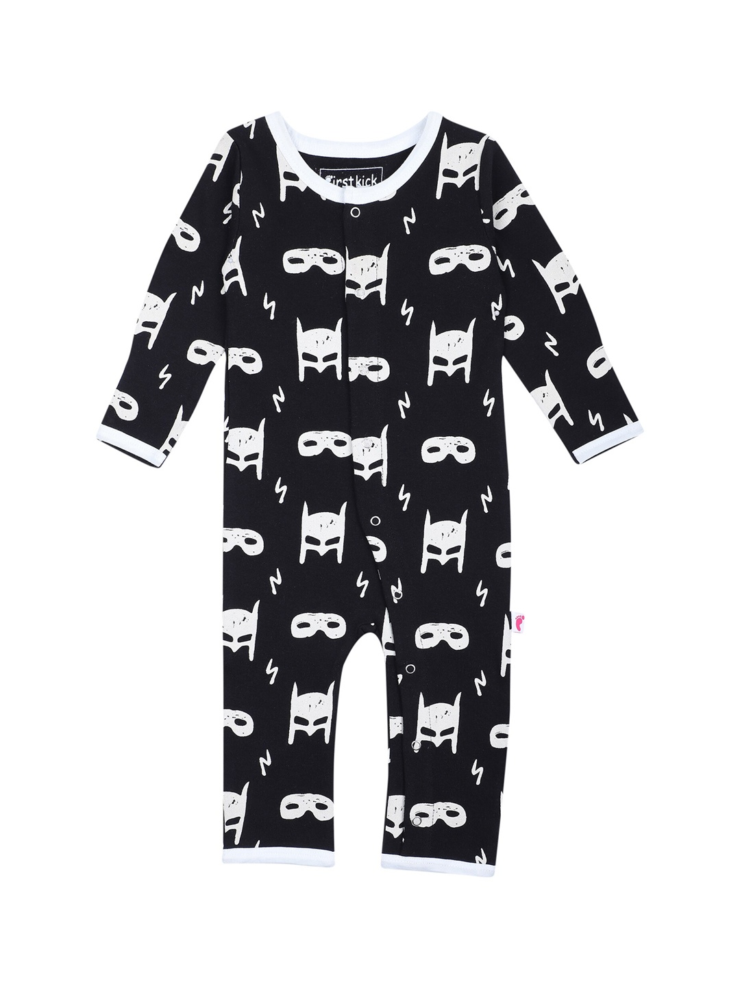 

First Kick Infant Unisex Kids Black & White Printed Pure Organic Cotton Romper