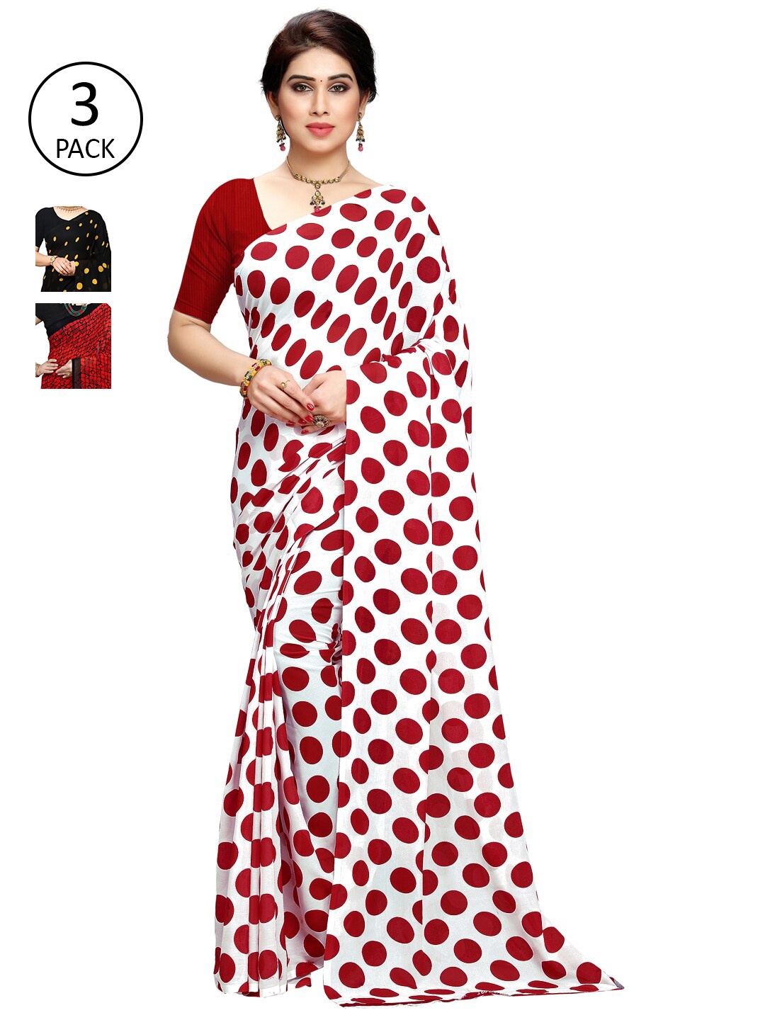 

KALINI Pack Of 3 Printed Sarees, White