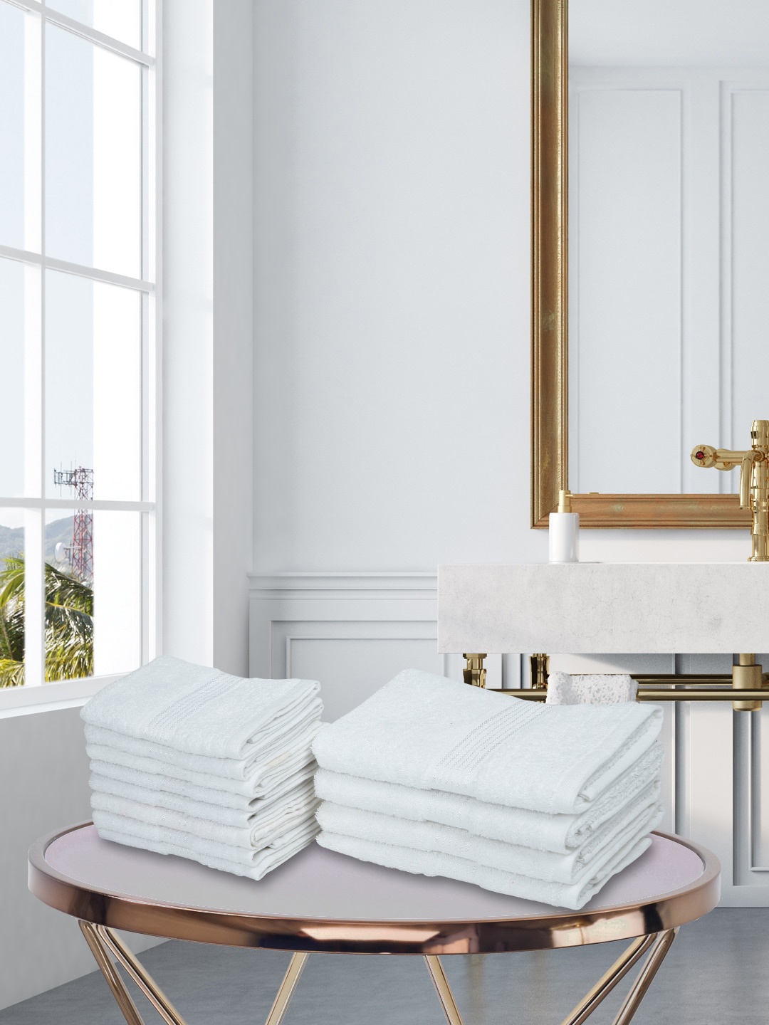 

KOPA Set Of 12 White Solid 380 GSM Pure Cotton Super-Soft Terry Towels