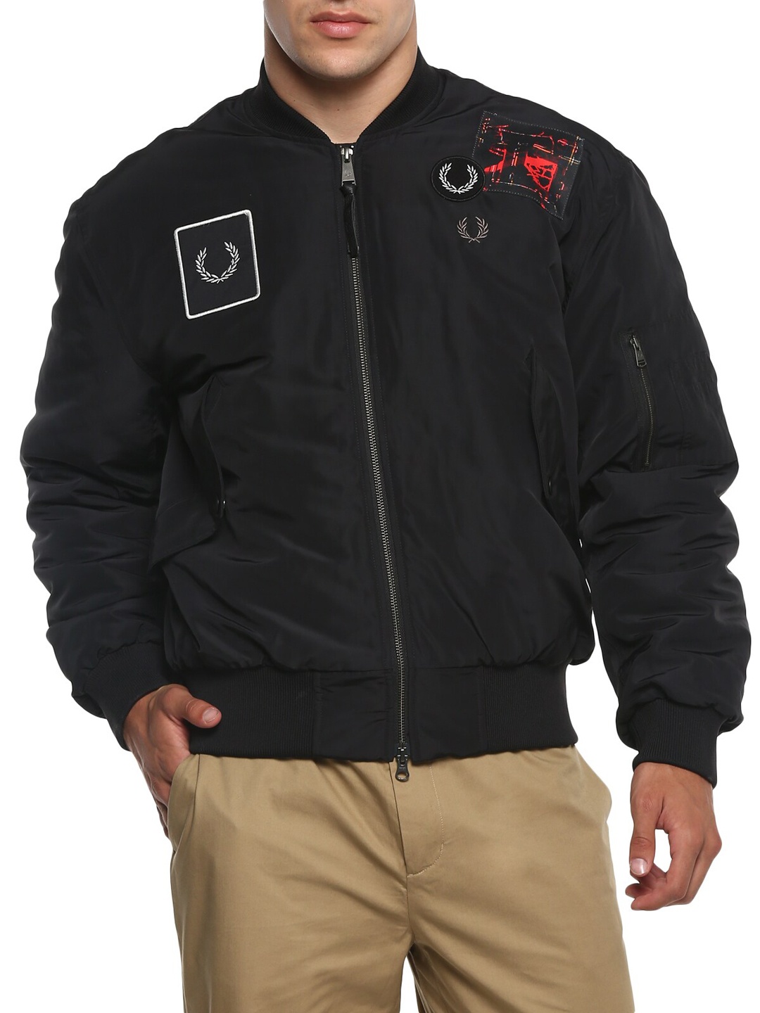 

Fred Perry Men Black Brand Logo Bomber Jacket