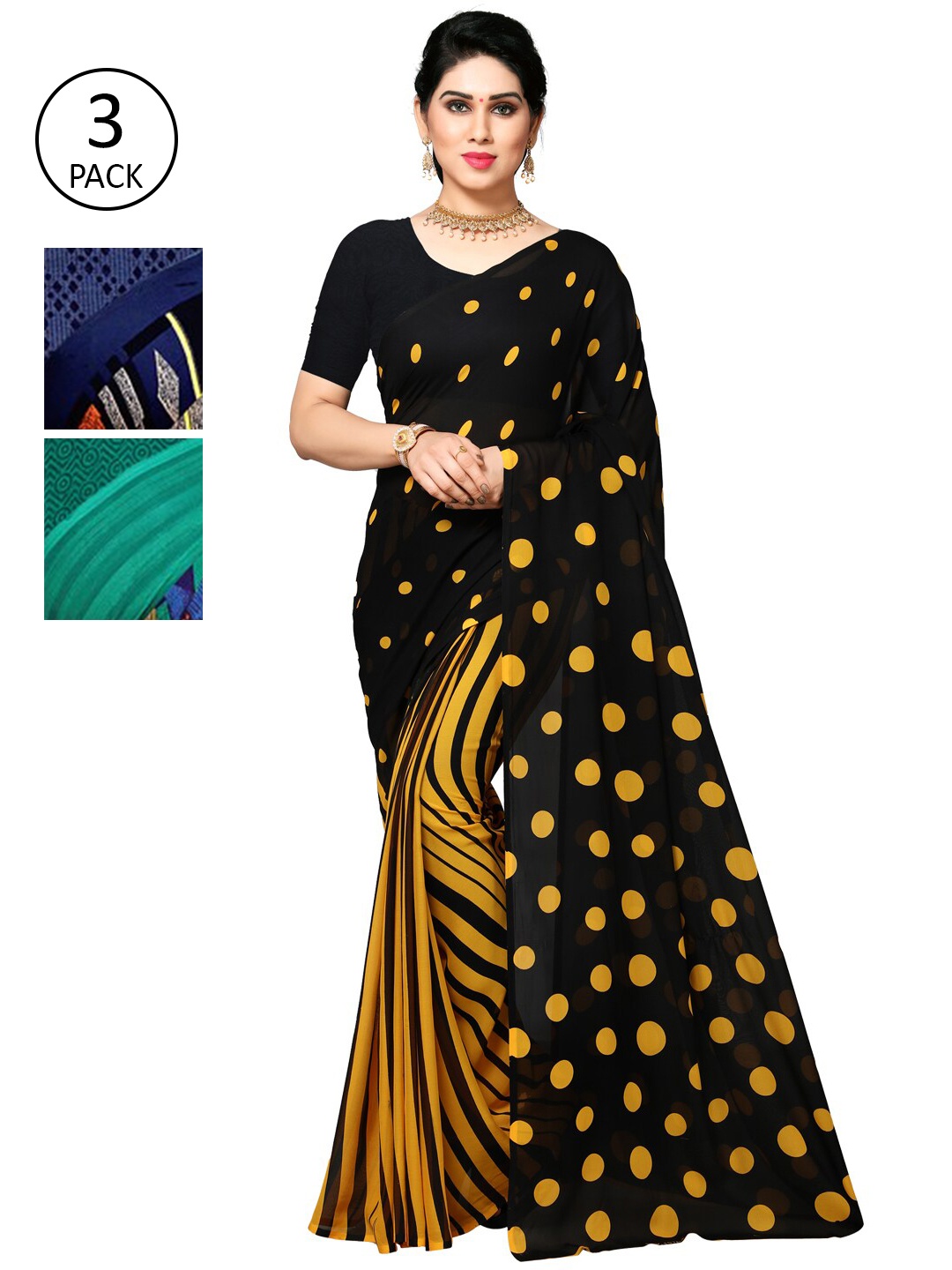 

KALINI Black & Green Pack of 3 Saree