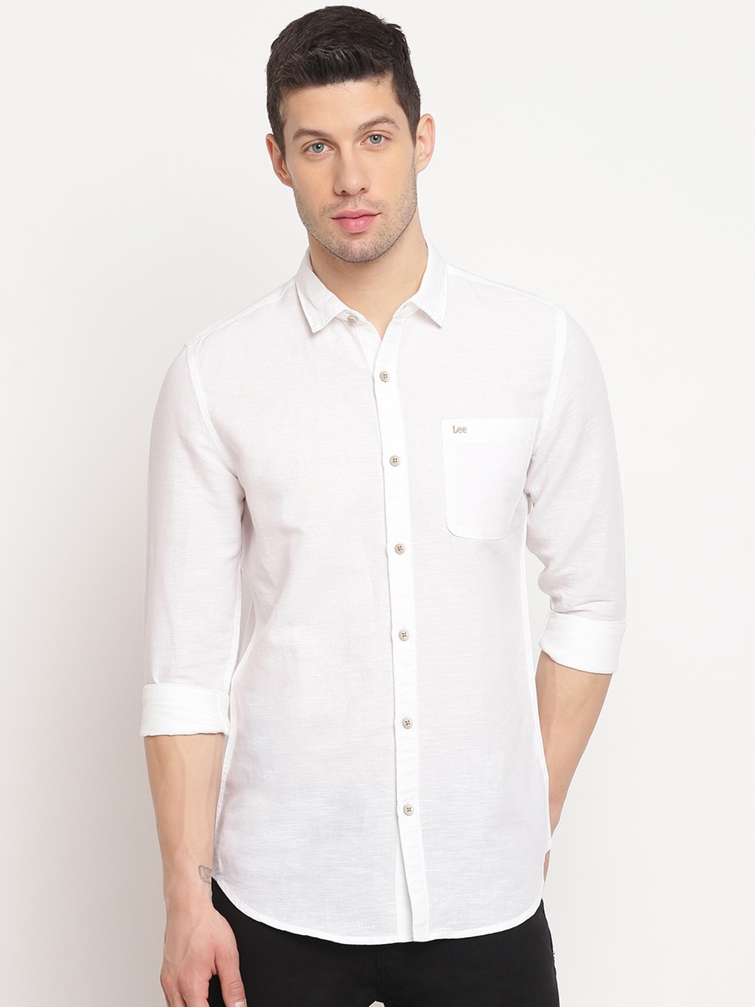 

Lee Men White Slim Fit Alger Casual Shirt