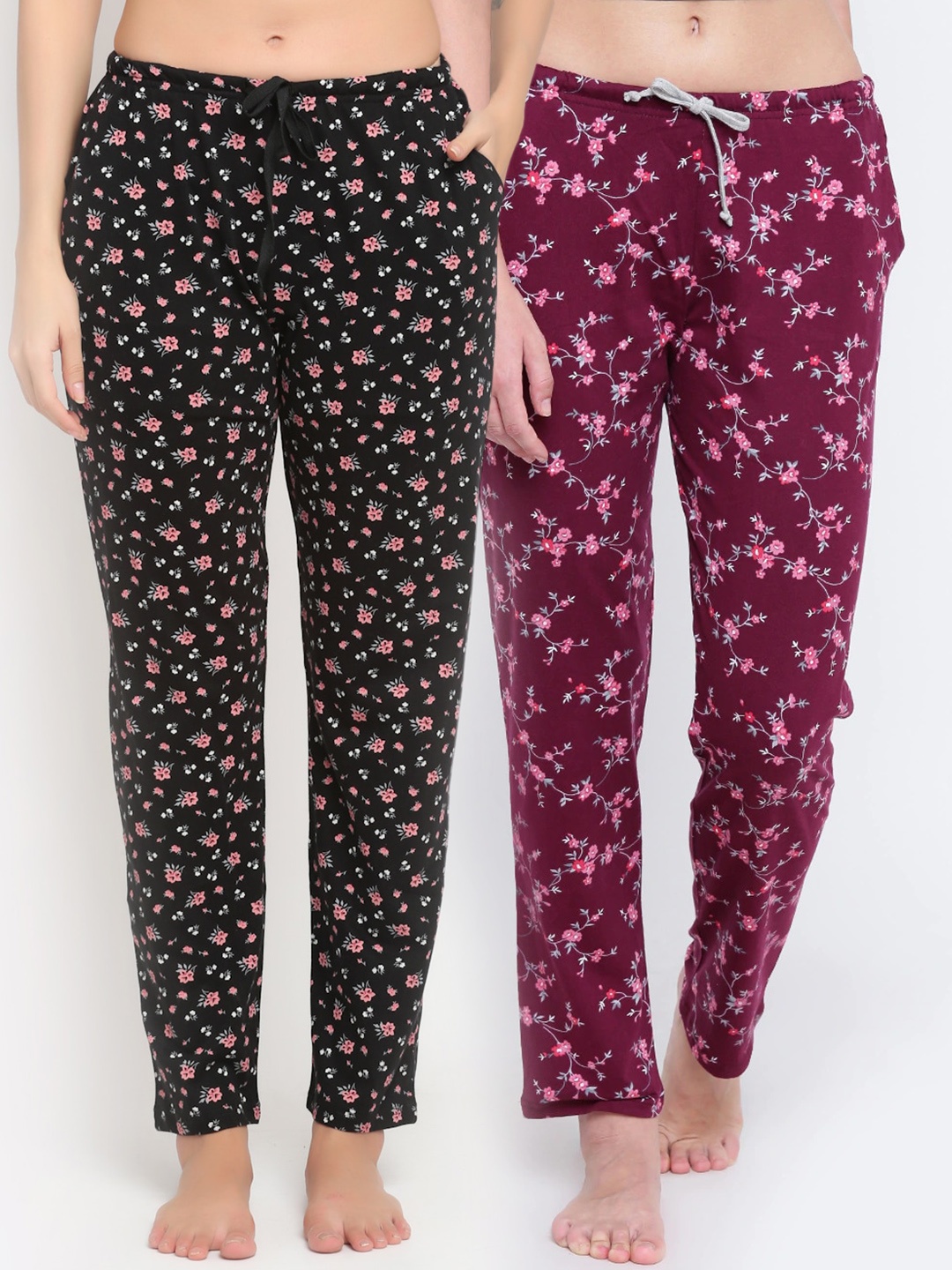 

Kanvin Women Pack Of 2 Printed Pure Cotton Lounge Pants, Black
