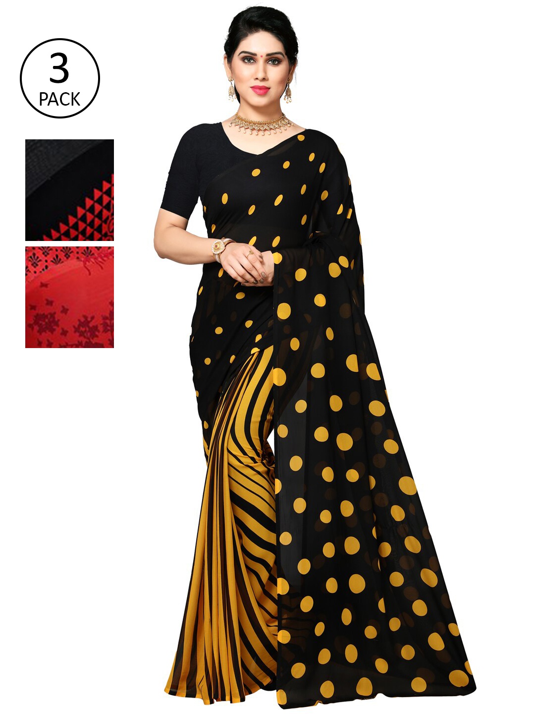 

KALINI Multi Pack of 3 Printed Poly Georgette Saree