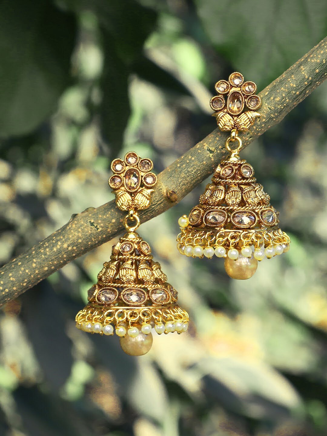 

Adwitiya Collection Gold Contemporary Jhumkas Earrings