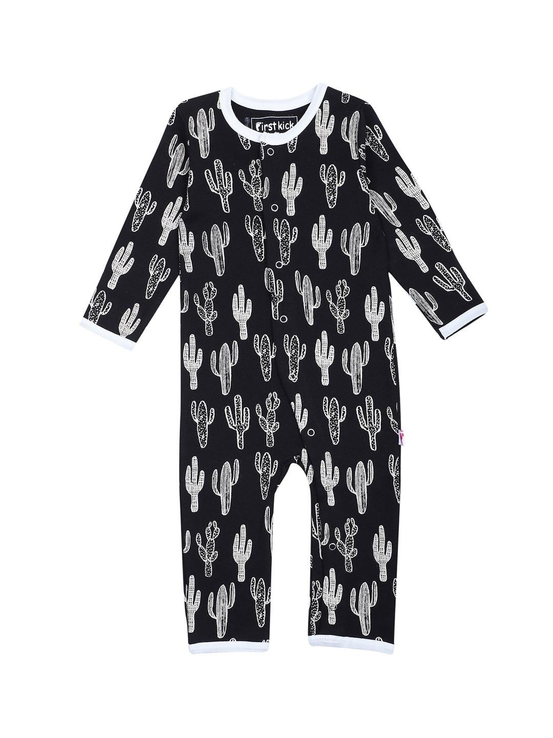 First Kick Kids Black & White Printed Pure Cotton Romper