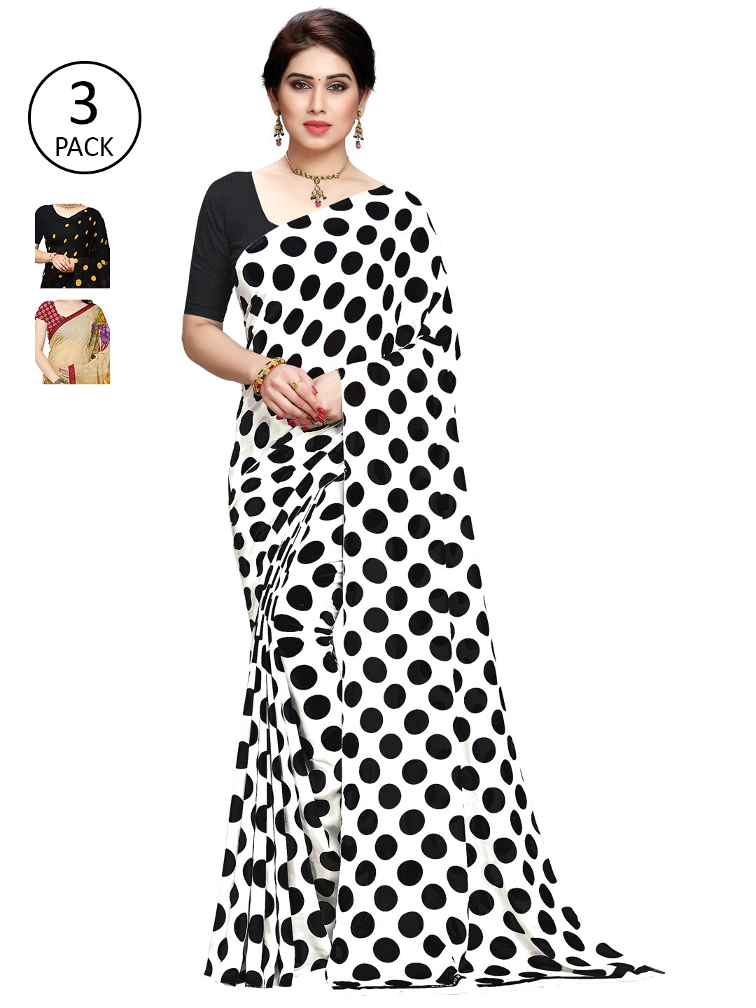 

KALINI White & Black Pack of 3 Saree