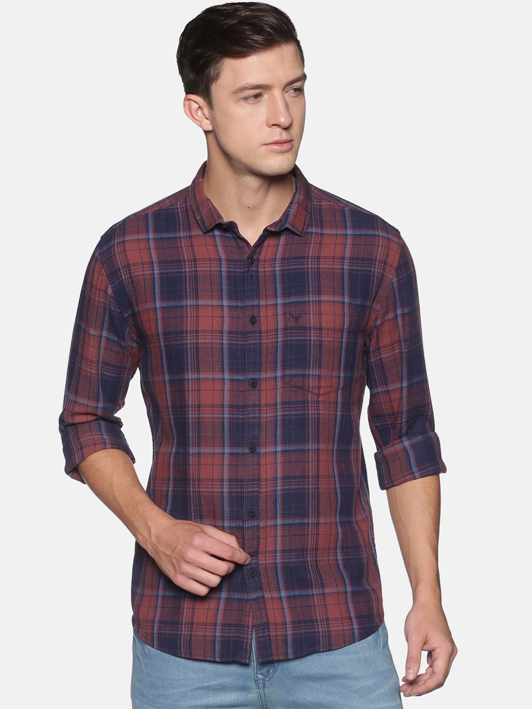 

SHOWOFF Men Brown Comfort Slim Fit Checked Cotton Casual Shirt