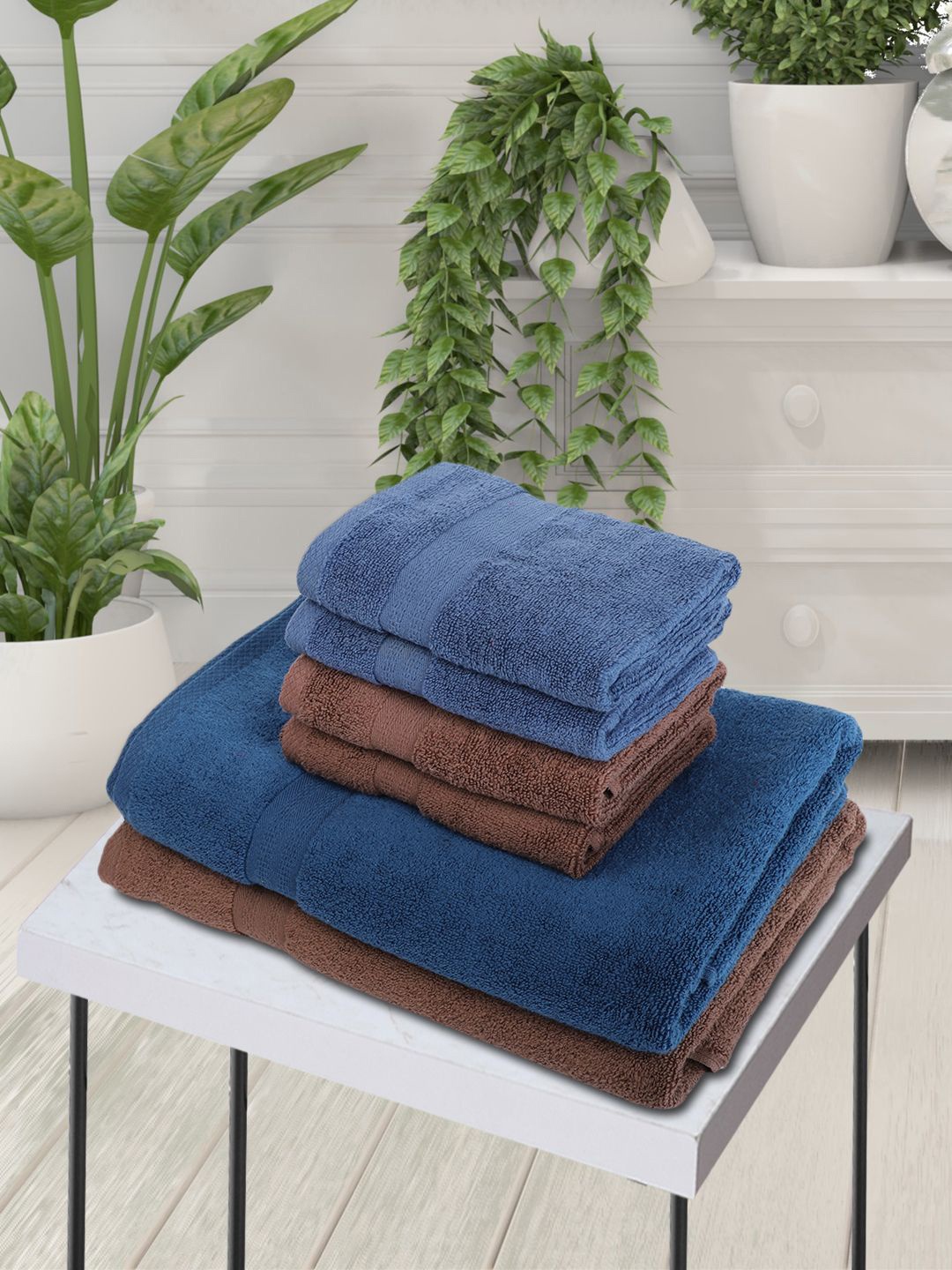 

BIANCA Set Of 6 Solid Zero-Twist Pure Cotton 500 GSM Towel Set, Navy blue