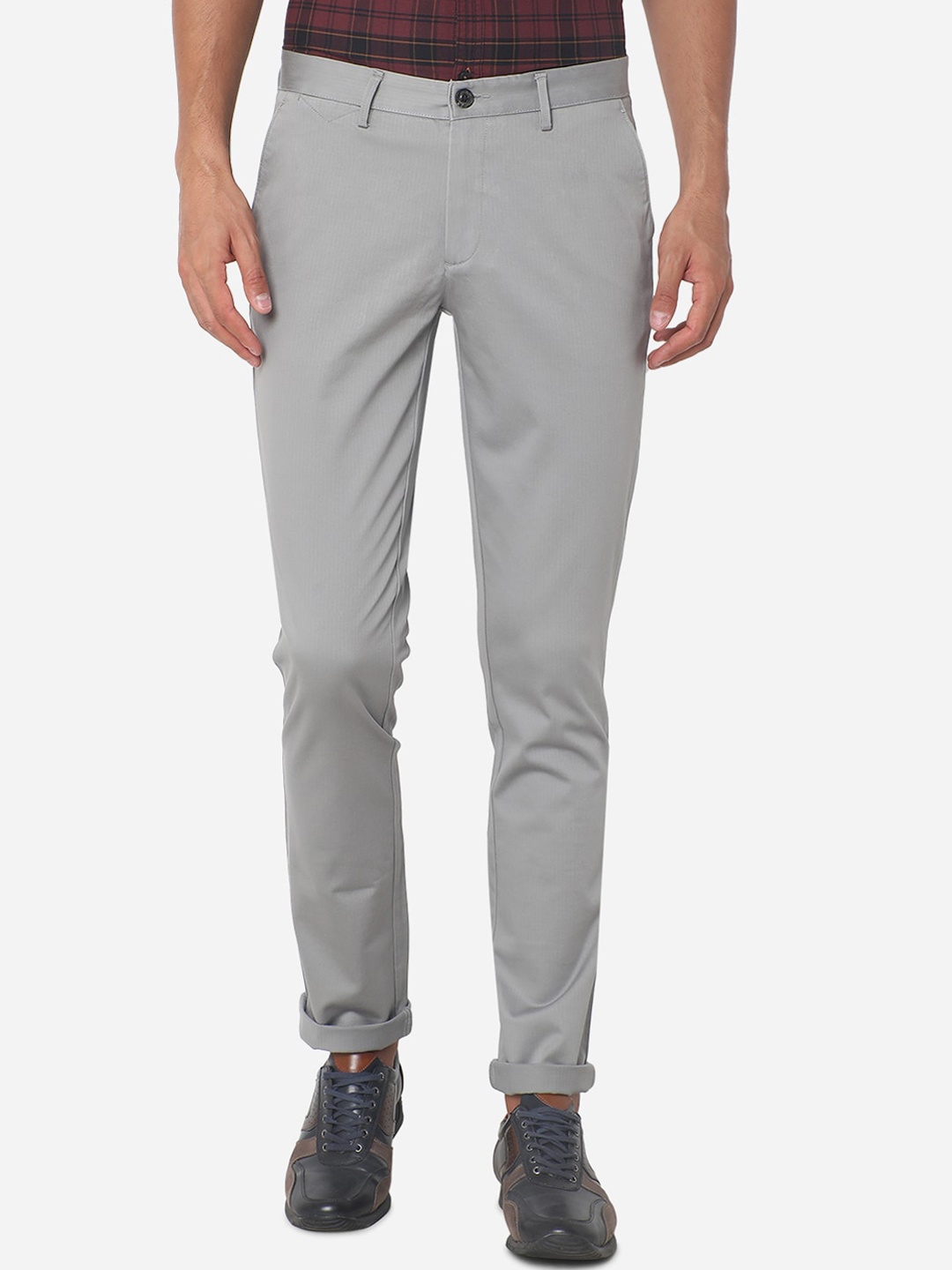 

JADE BLUE Men Grey Slim Fit Regular Trousers