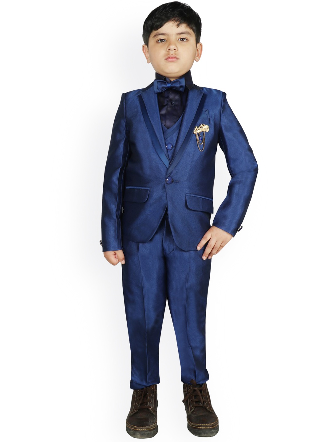 

SG YUVRAJ Boys Blue Solid Single-Breasted Tuxedo Party Suit