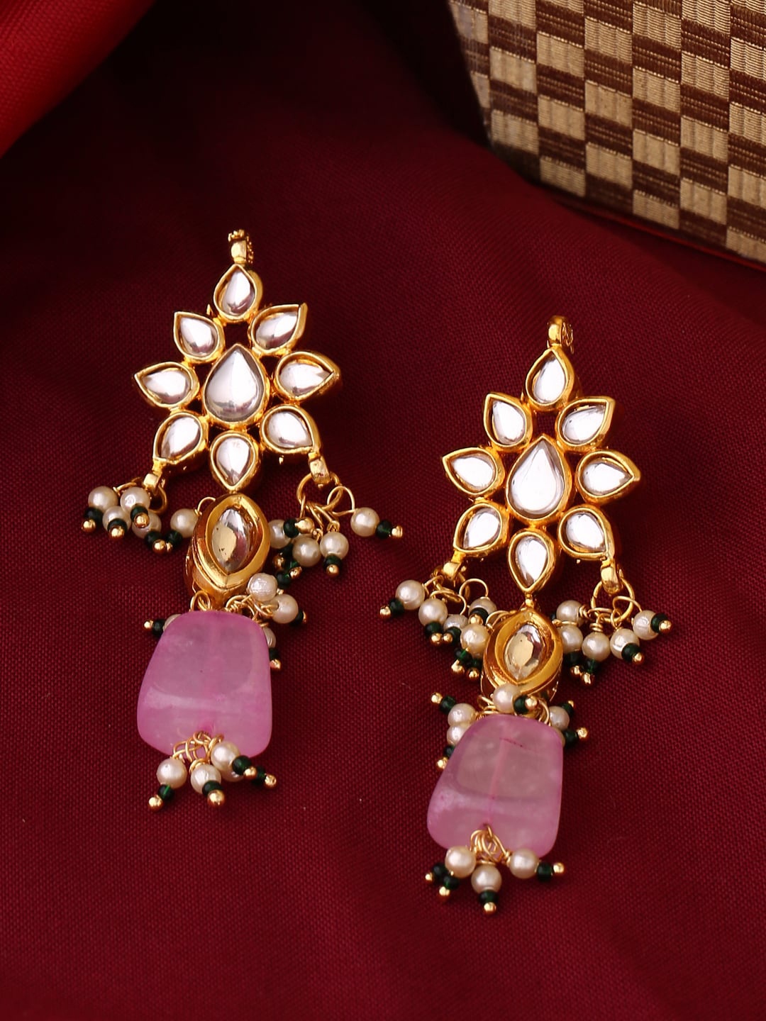 

Shoshaa Gold-Plated & Pink Contemporary Drop Earrings