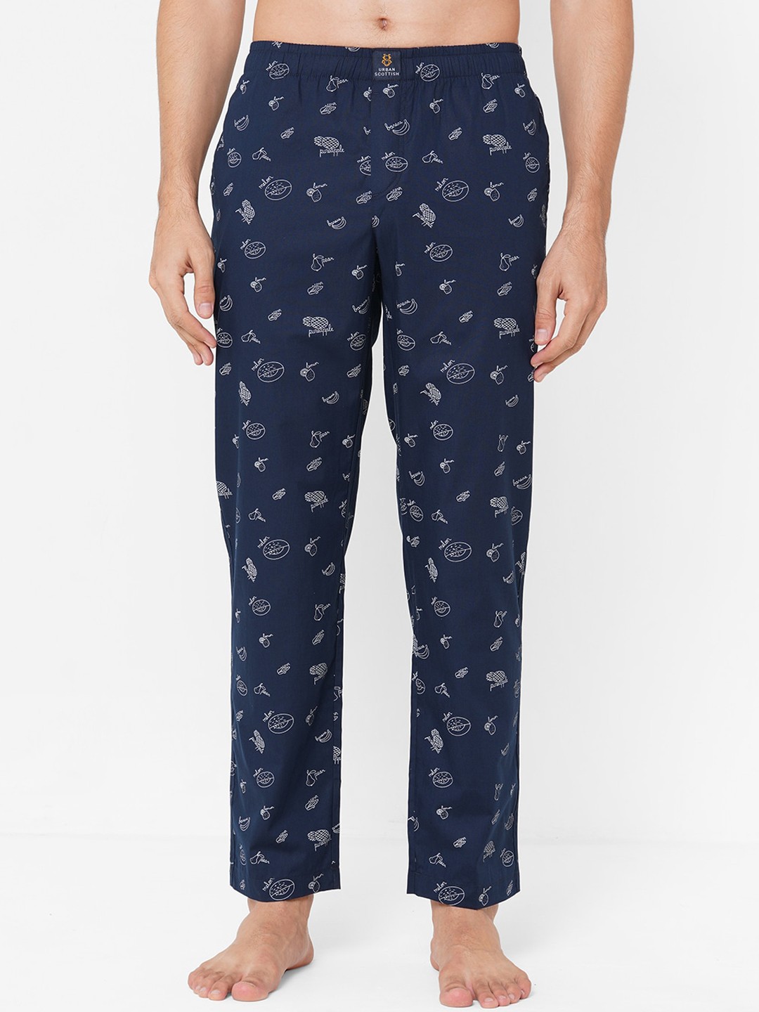 

URBAN SCOTTISH Men Navy Blue & White Printed Pure Cotton Lounge Pants