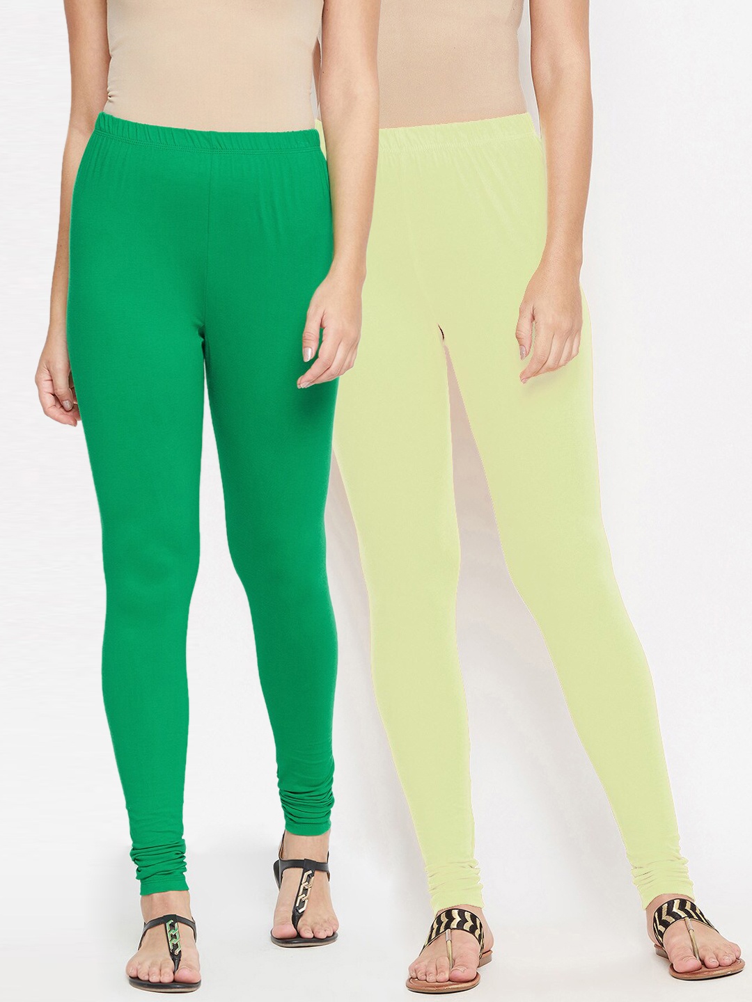 

Bitterlime Women Pack Of 2 Solid Churidar-Length Leggings, Cream