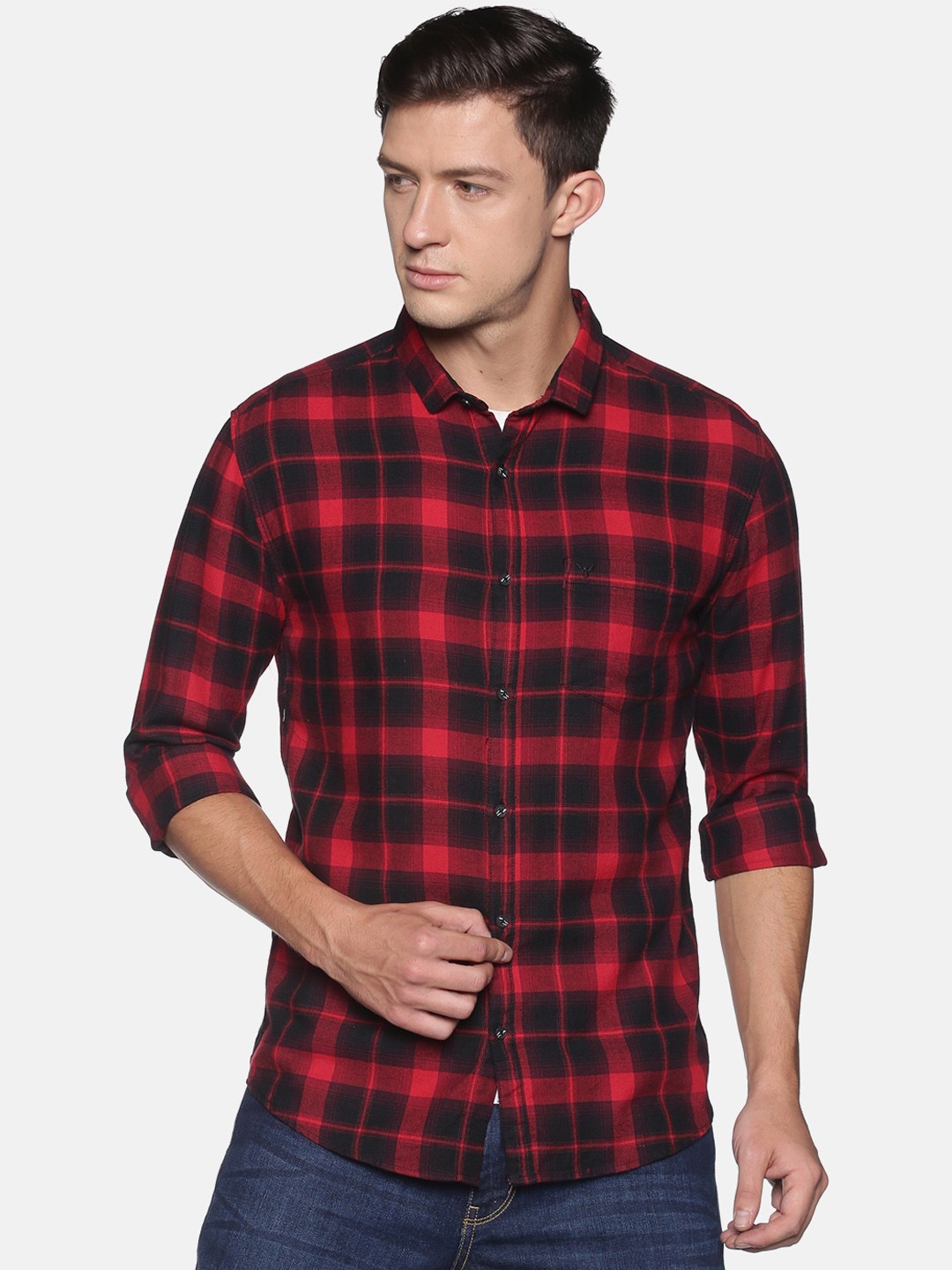 

SHOWOFF Men Red & Black Comfort Slim Fit Checked Cotton Casual Shirt