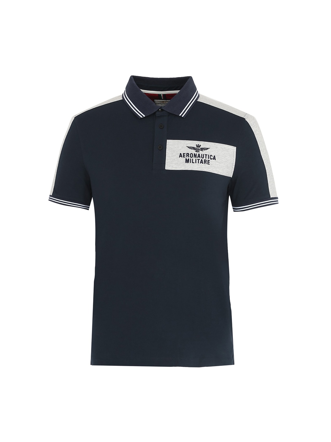

Aeronautica Militare Men Navy Blue Polo Collar Applique T-shirt