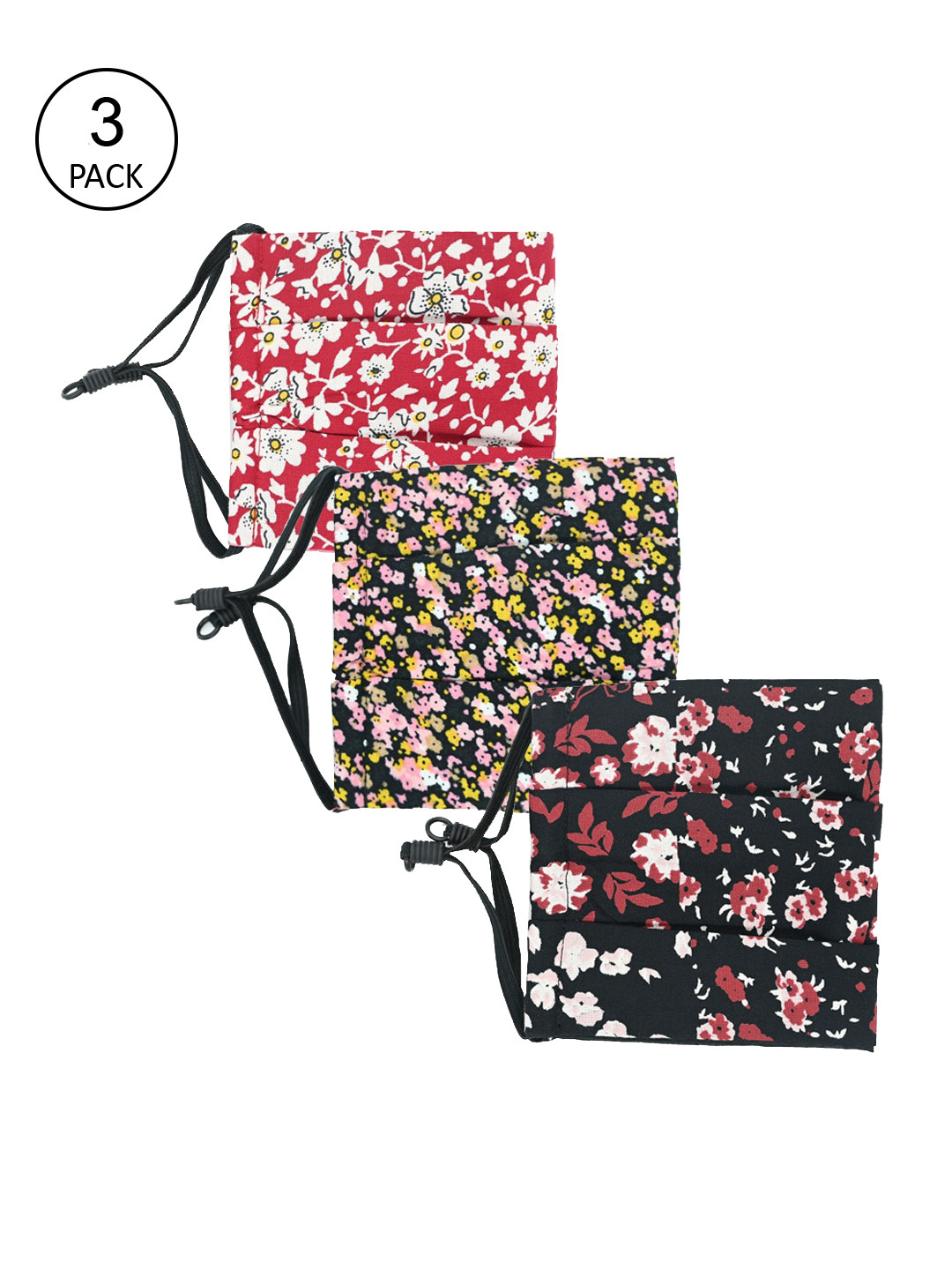 

Trend Arrest Women Pack Of 3 Printed 3-Ply Reusable Cotton Cloth Face Masks, Red