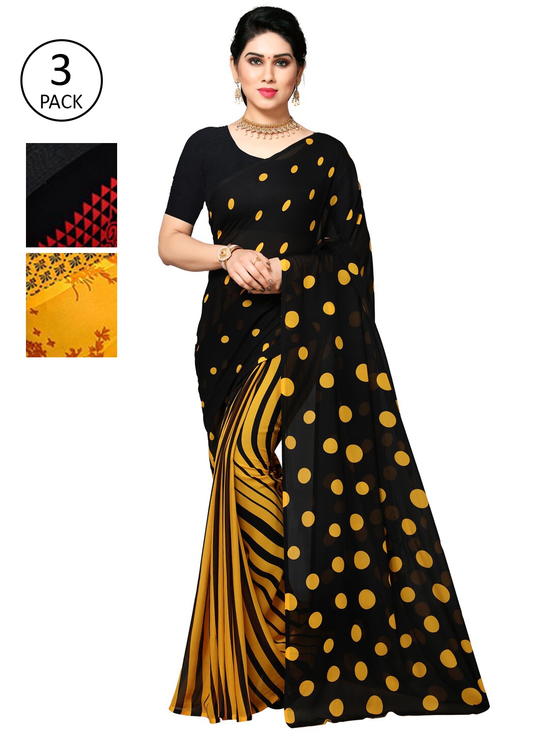 

KALINI Multicoloured Set of 3 Poly Georgette Saree, Multi