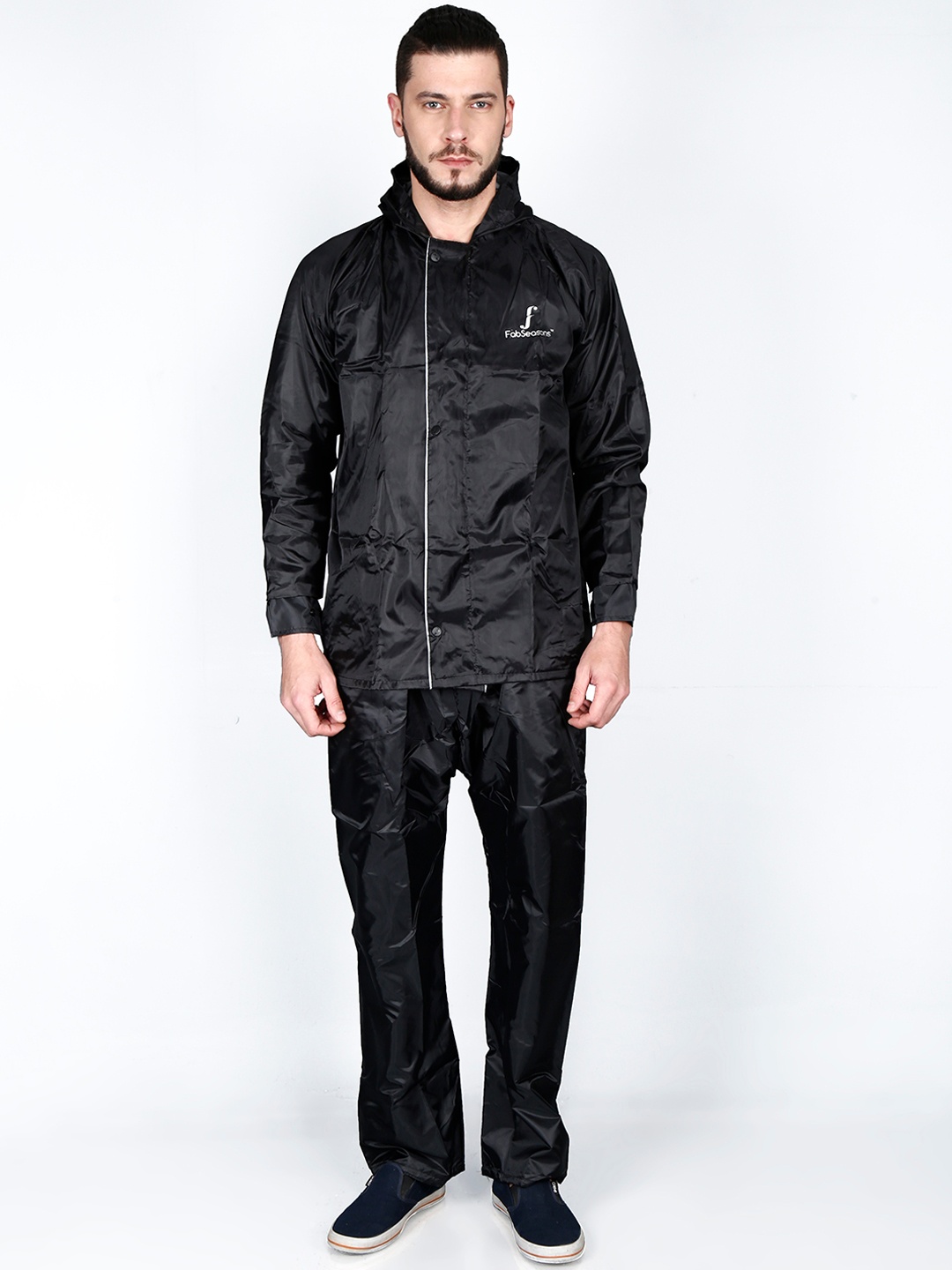 

FabSeasons Unisex Black Solid Loose-Fit Reversible Waterproof Raincoat With Adjustable Hood and Reflector