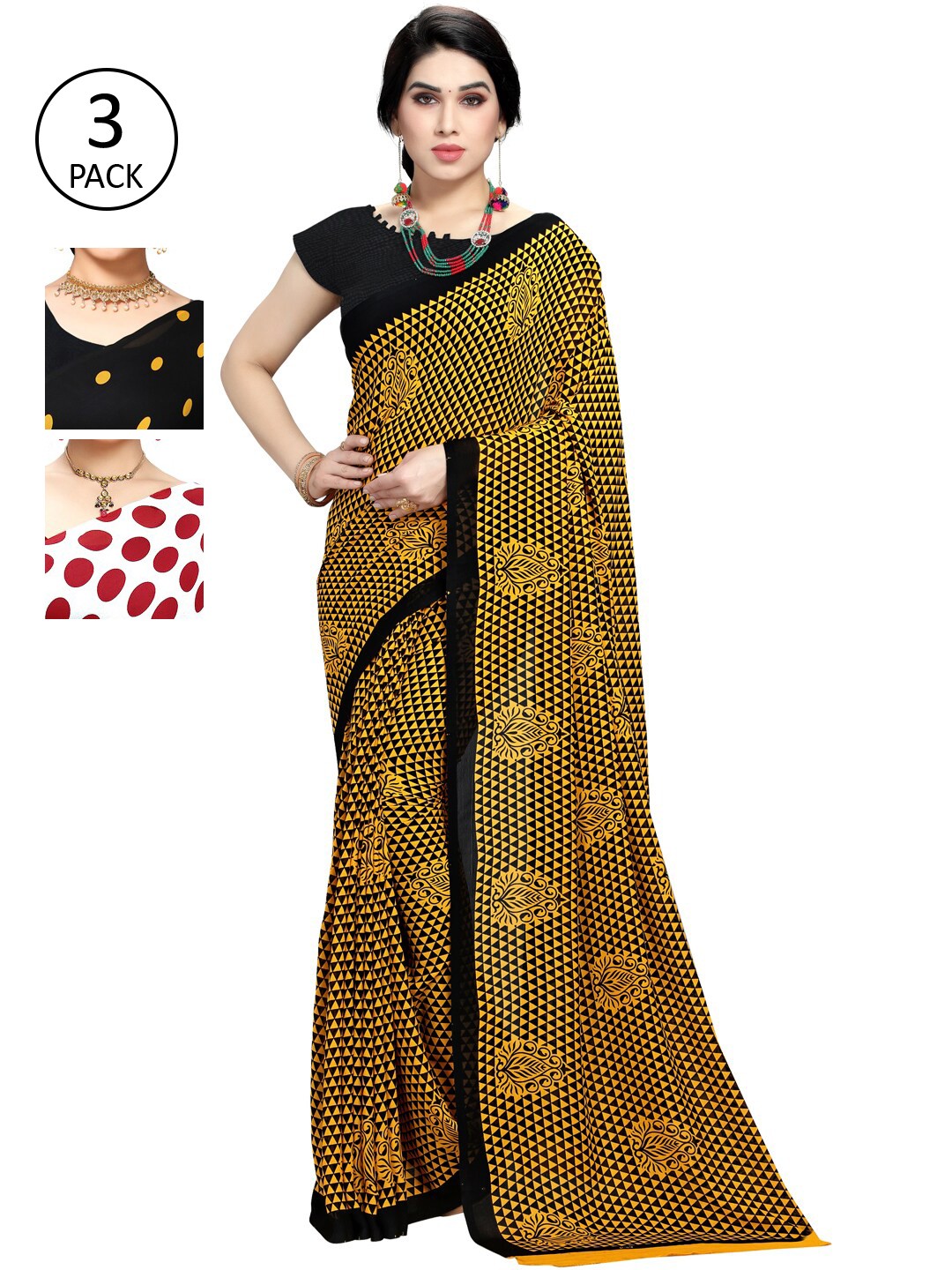 

ANAND SAREES Pack of 3 Poly Georgette Sarees, White