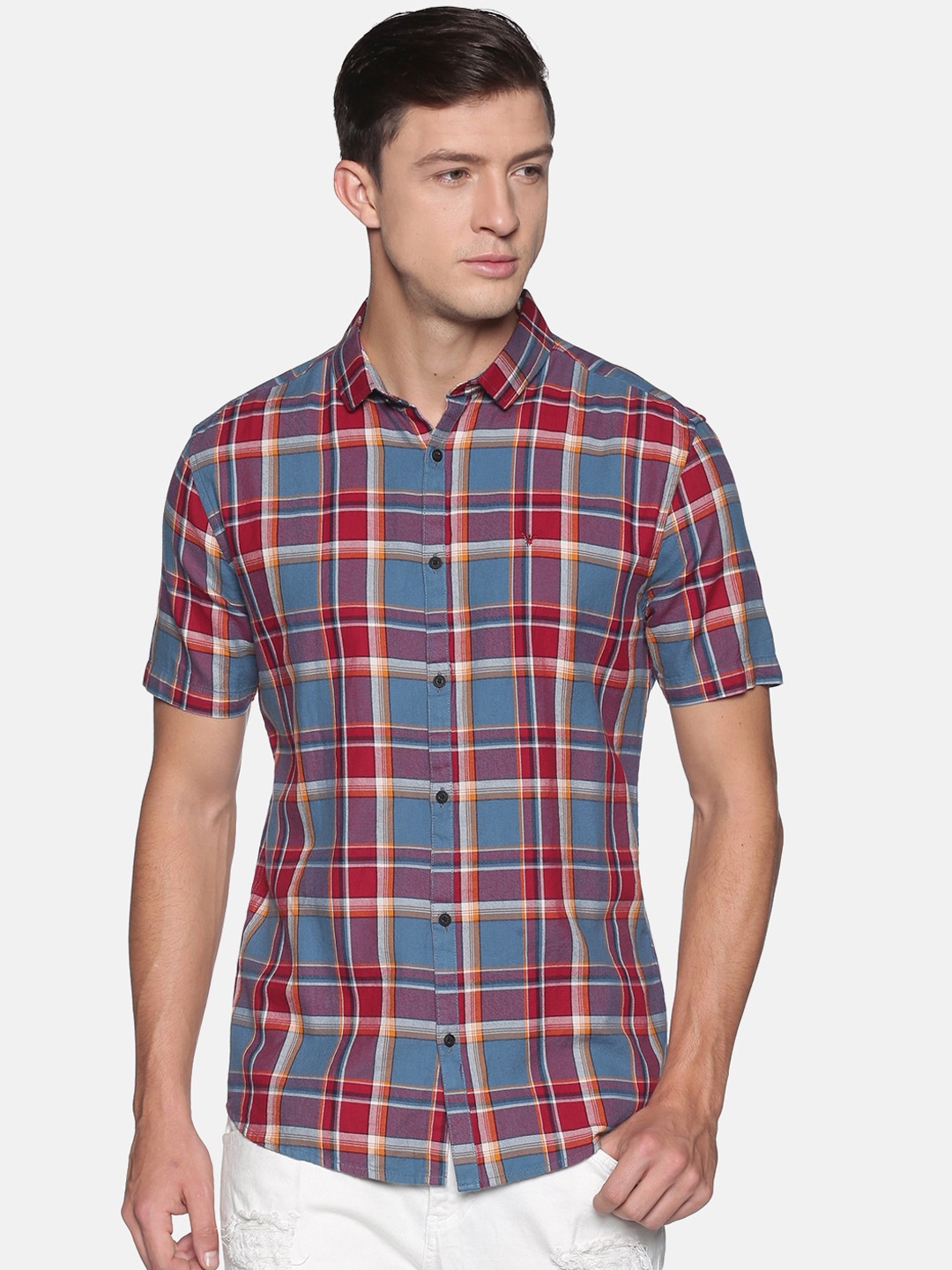 

SHOWOFF Men Rust Comfort Slim Fit Checked Casual Shirt