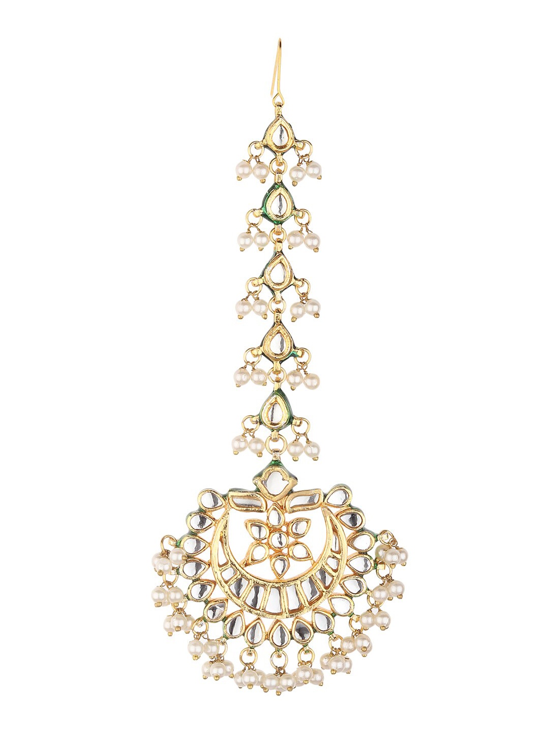 

Runjhun Gold-Plated White Kundan-Studded & Beaded Handcrafted Jewellery Set