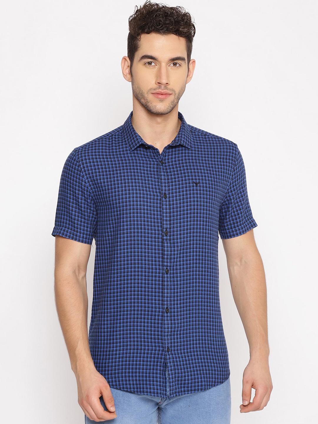 

SHOWOFF Men Blue Slim Fit Gingham Checks Casual Shirt