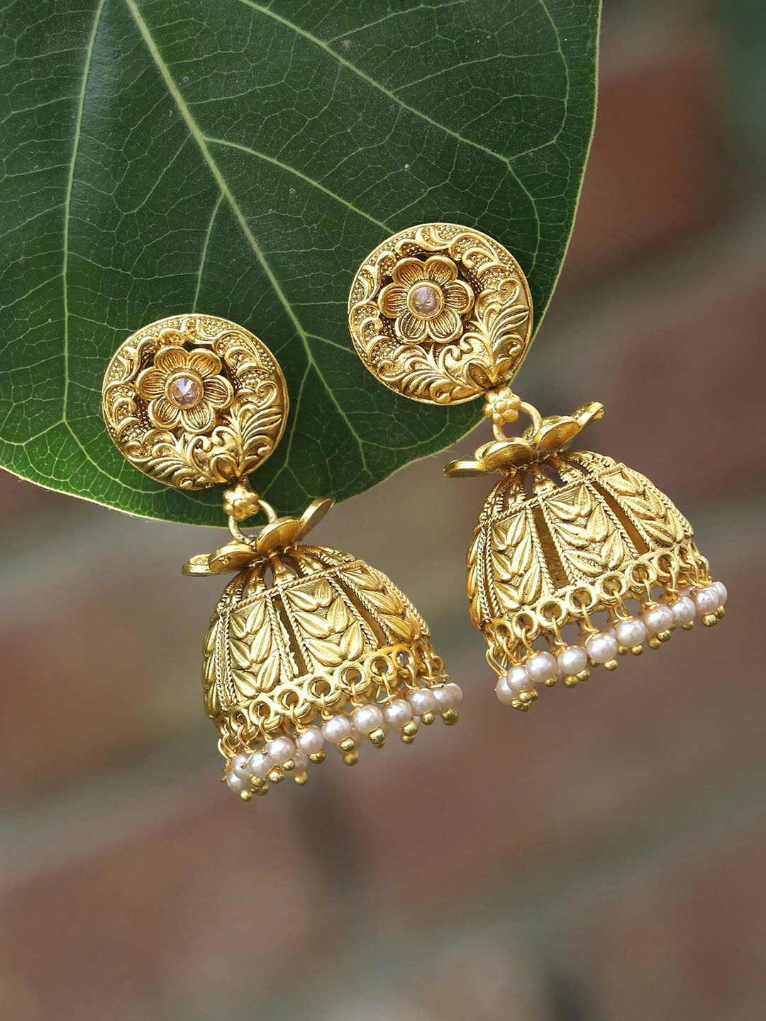 

Adwitiya Collection Gold-Toned 24CT Dome Shaped Jhumkas Earrings
