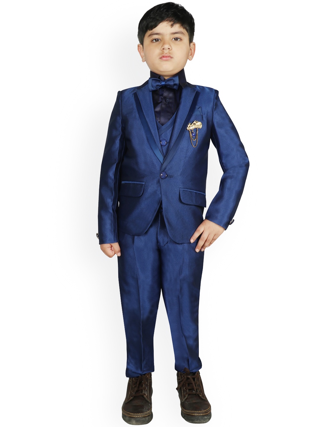 

SG YUVRAJ Boys Blue Self-Design Single-Breasted Five-Piece Party Suit