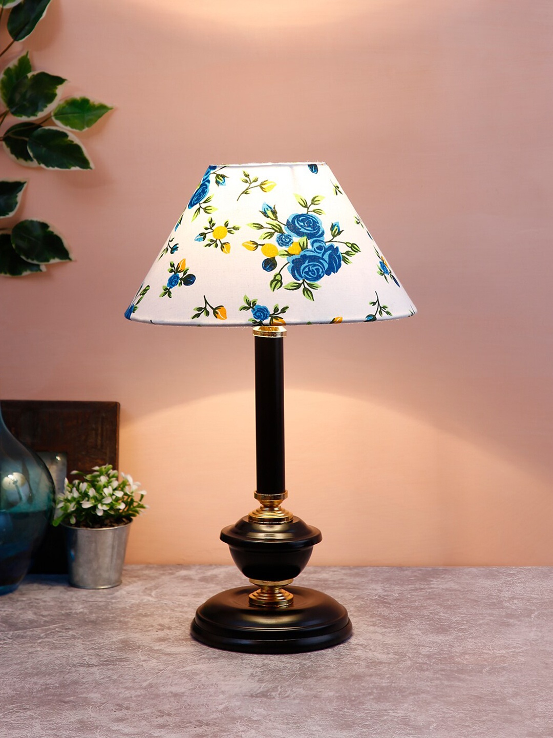 

Devansh White & Blue Printed Bedside Standard Table Lamp