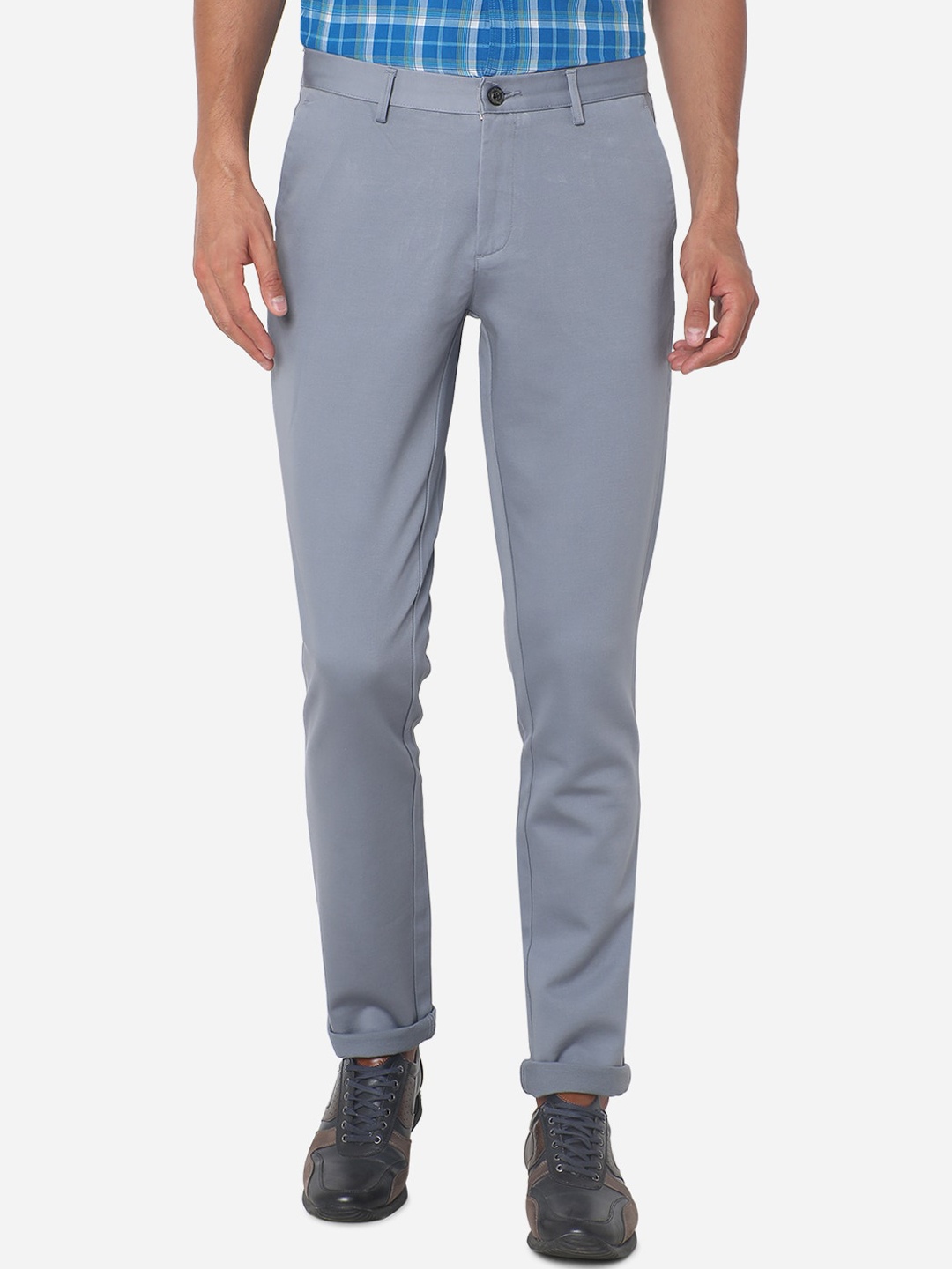 

JADE BLUE Men Grey Slim Fit Trousers