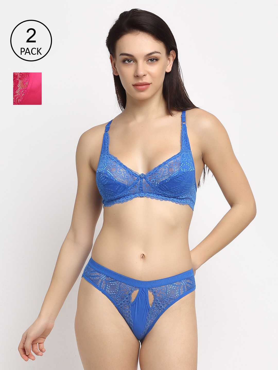 

Friskers Women Pack Of 2 Self-Design Lace Lingerie Set O-305-07-O-306-05, Pink