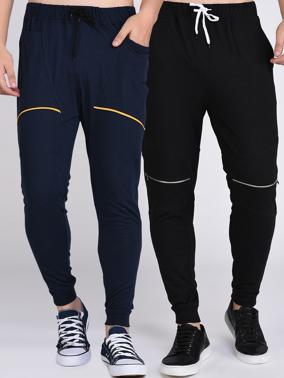 

Rigo Men Pack Of 2 Solid Pure Cotton Sports Training Or Gym Joggers, Black