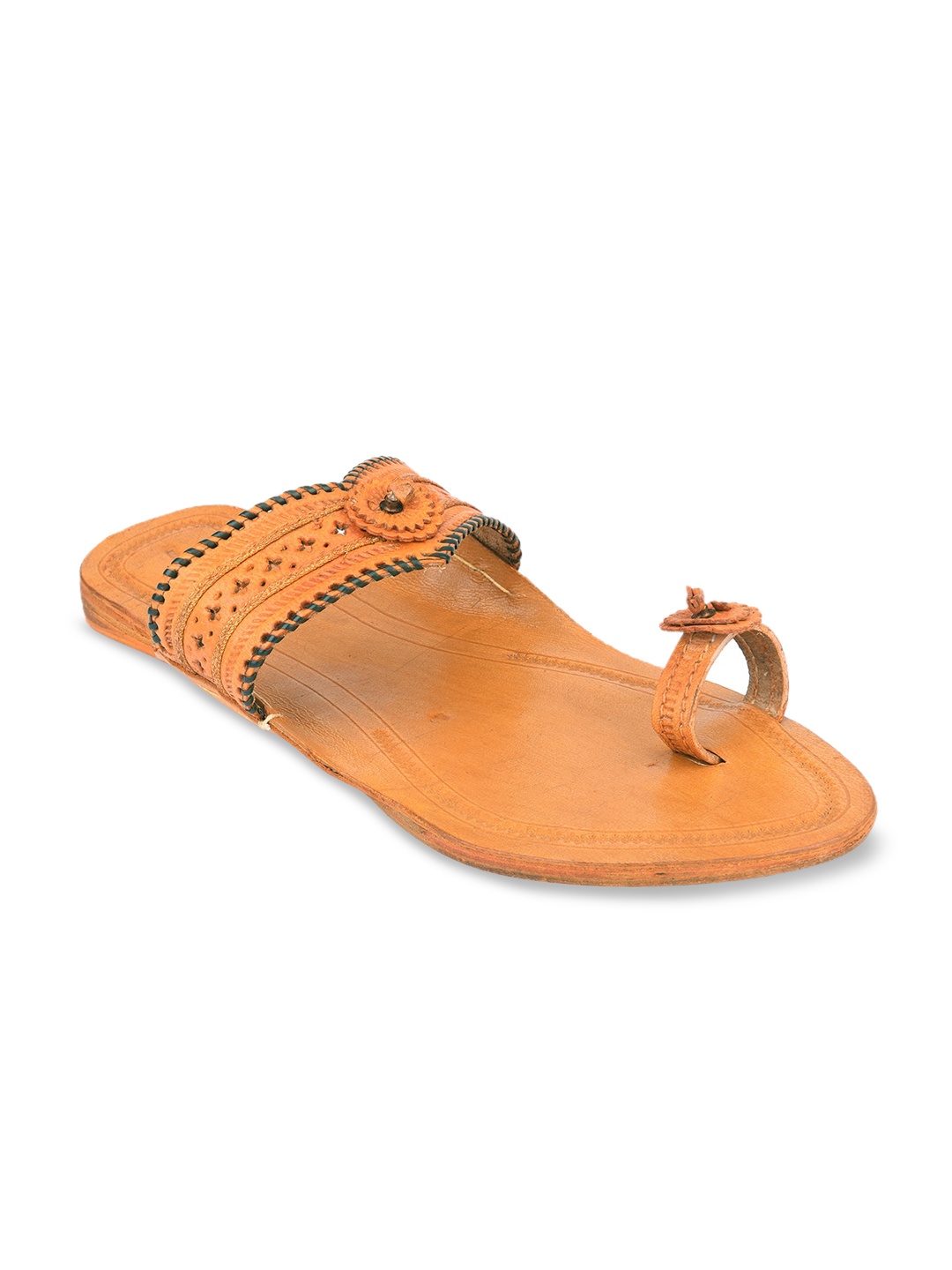 

DESI COLOUR Women Tan Textured Open Toe Flats